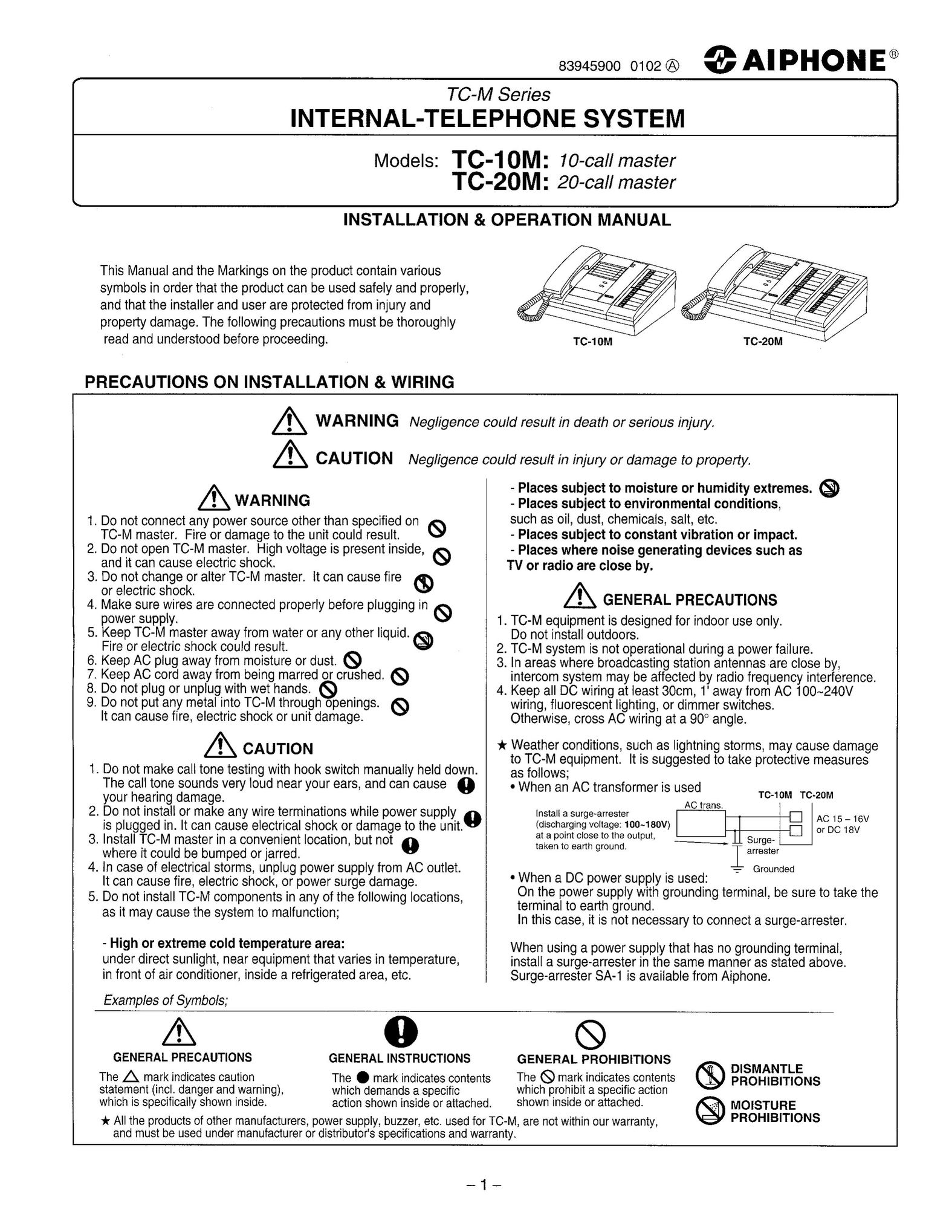 Aiphone TC-10M Cordless Telephone User Manual (Page 1)