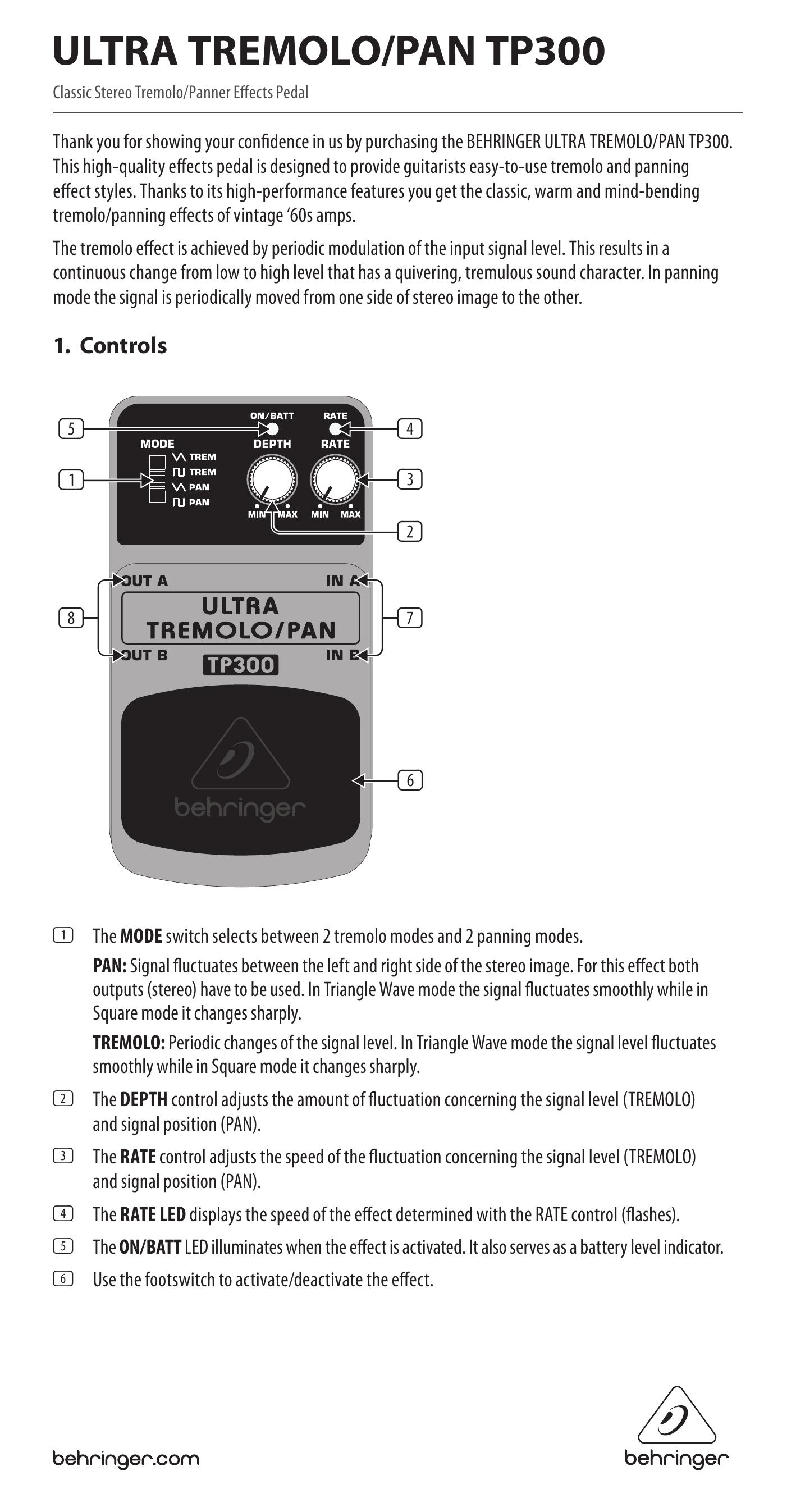 Behringer TP300 Music Pedal User Manual (Page 1)