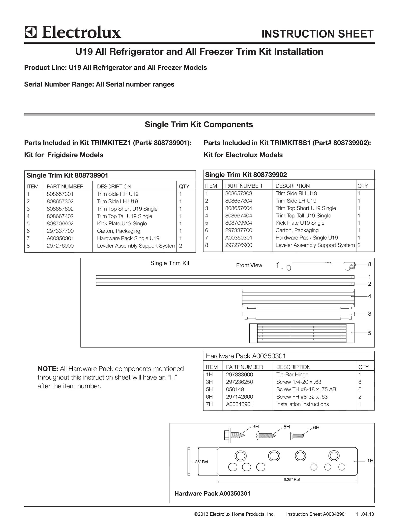 Electrolux TRIMKITEZ1 Appliance Trim Kit User Manual (Page 1)