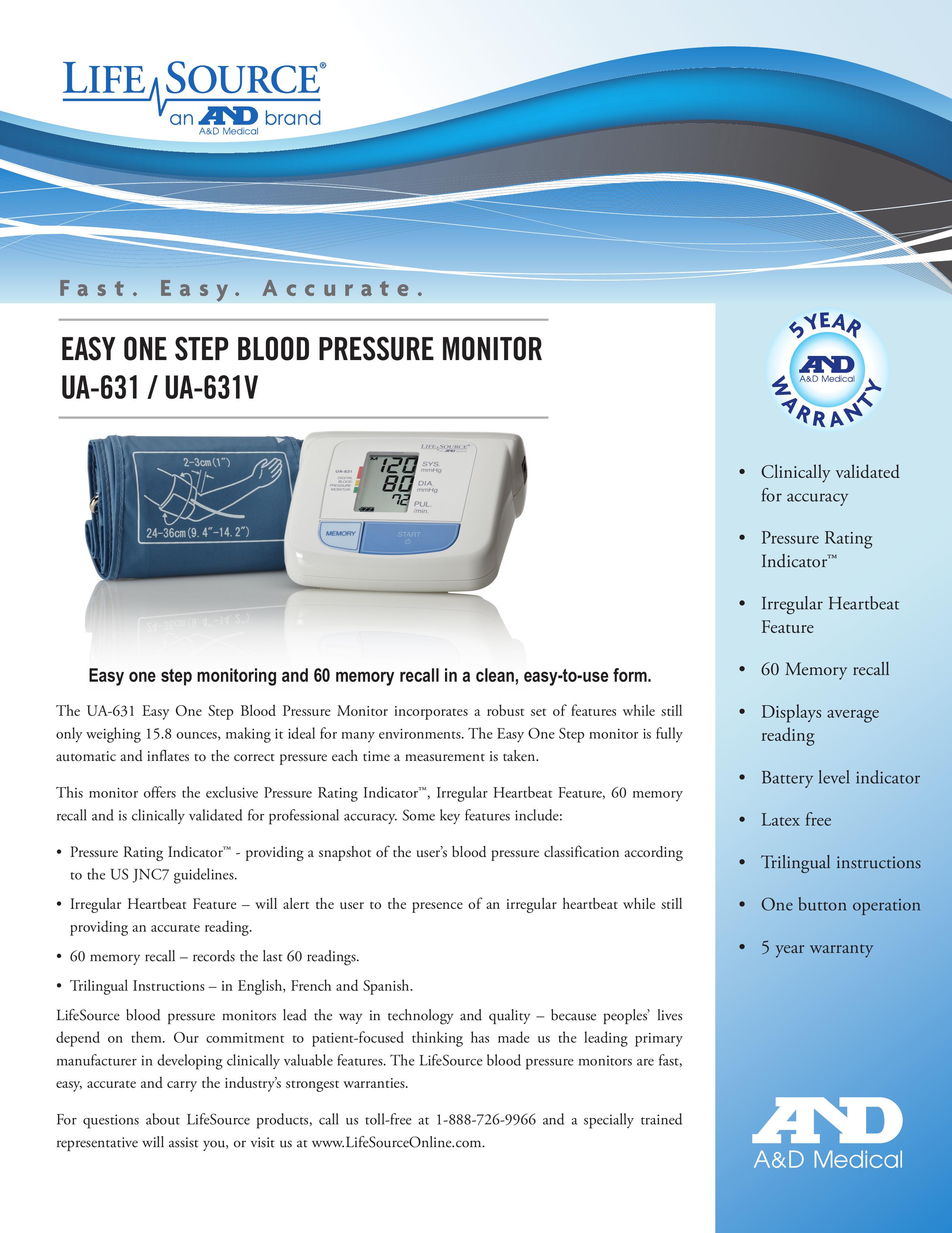 A&D UA-631V Blood Pressure Monitor User Manual (Page 1)