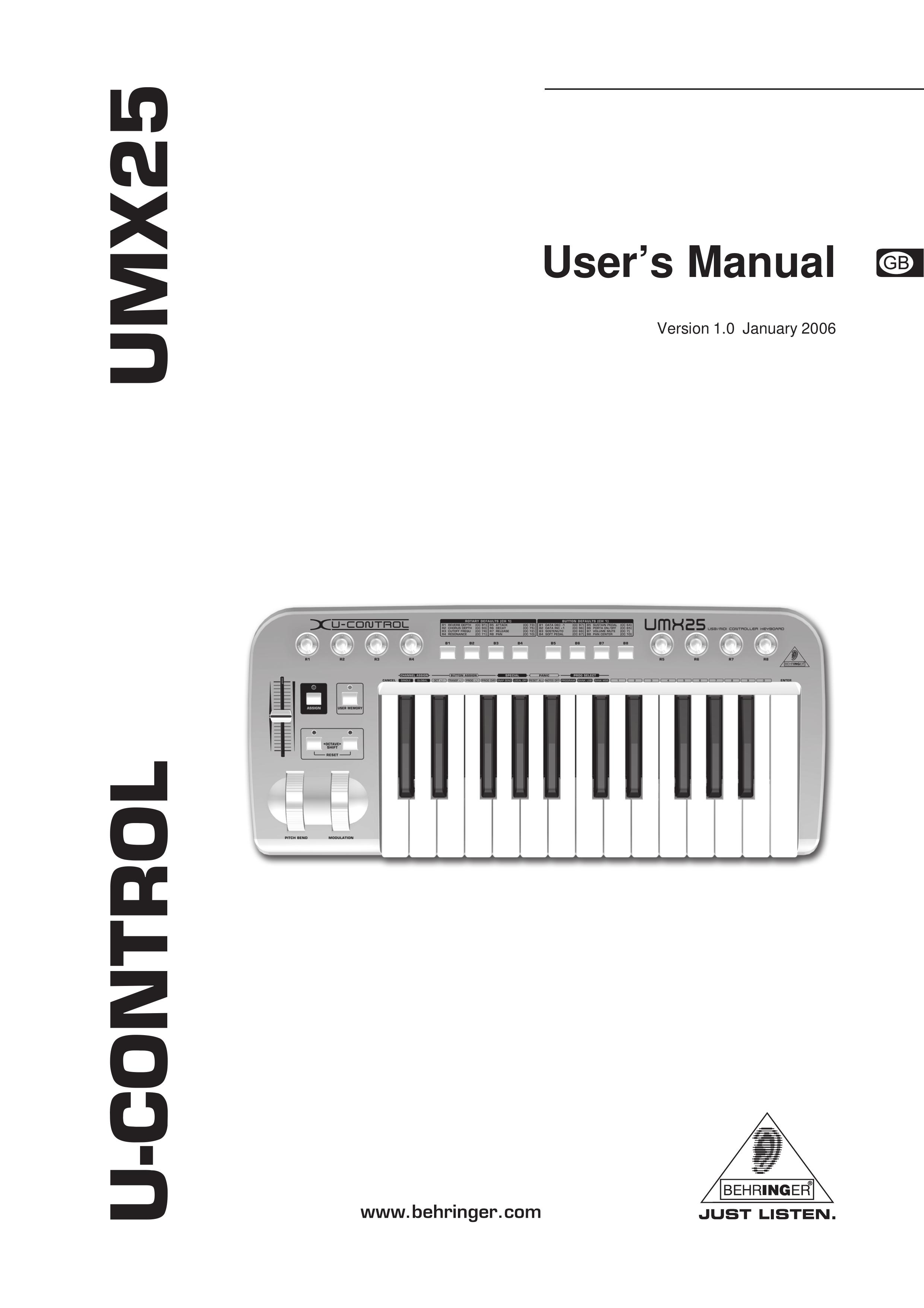 Behringer U-CONTRO LUMX25 Electronic Keyboard User Manual (Page 1)