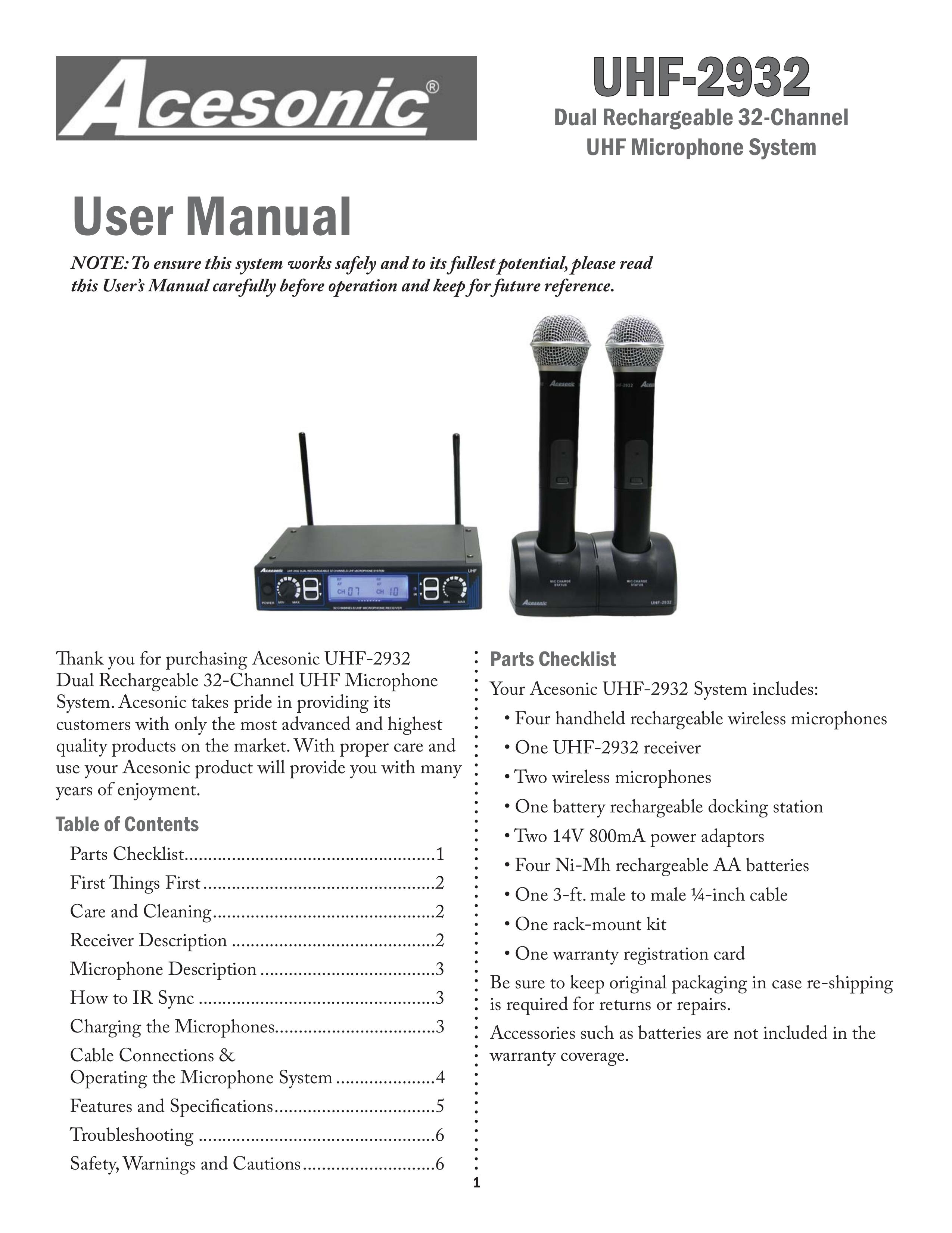 Acesonic UHF-2932 Microphone User Manual (Page 1)