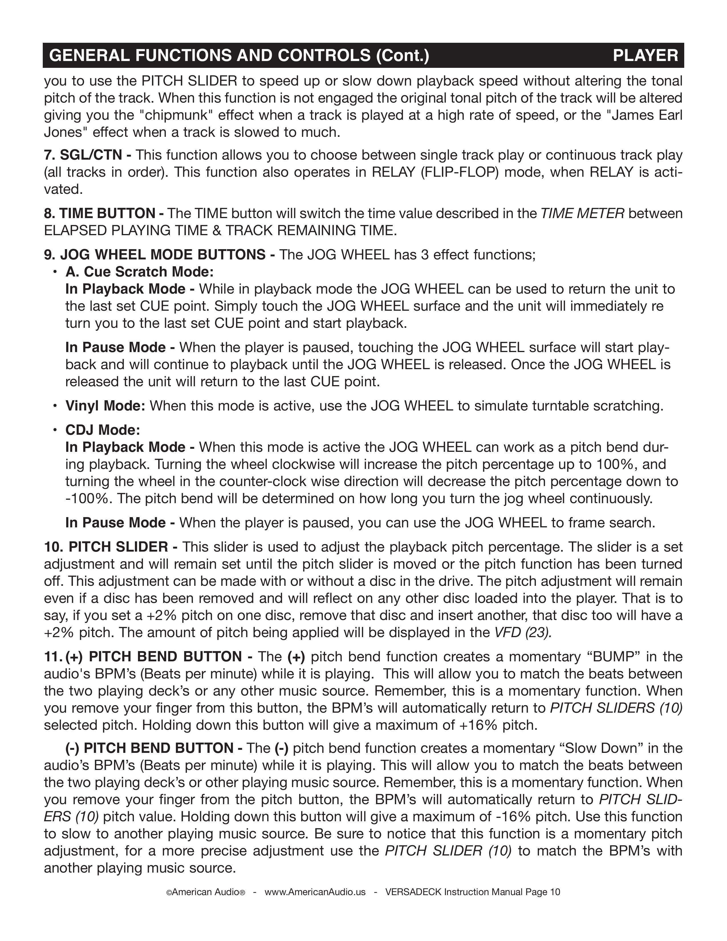 American Audio Versadeck DJ Equipment User Manual (Page 10)