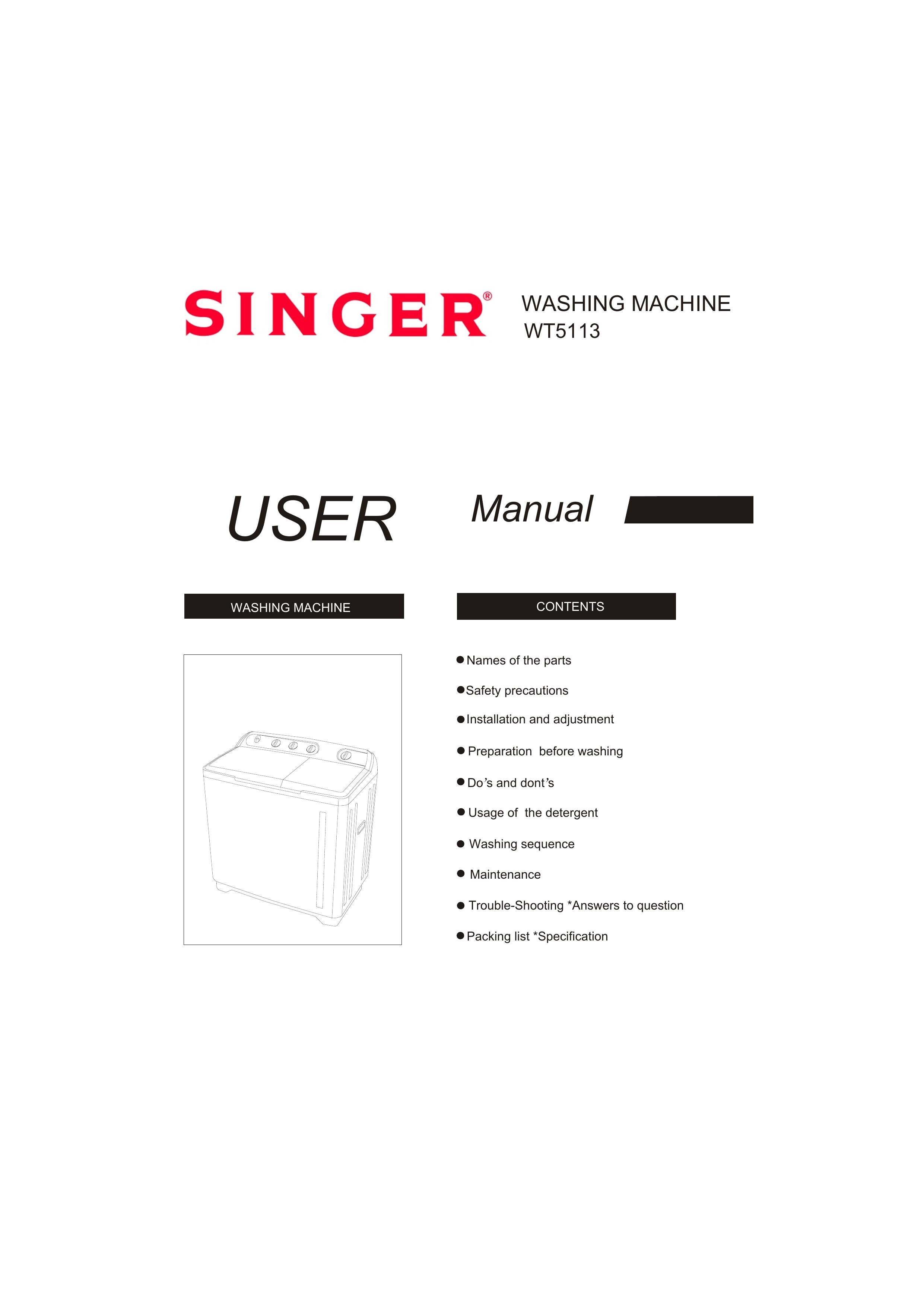 Singer WT5113 Washer/Dryer User Manual (Page 1)