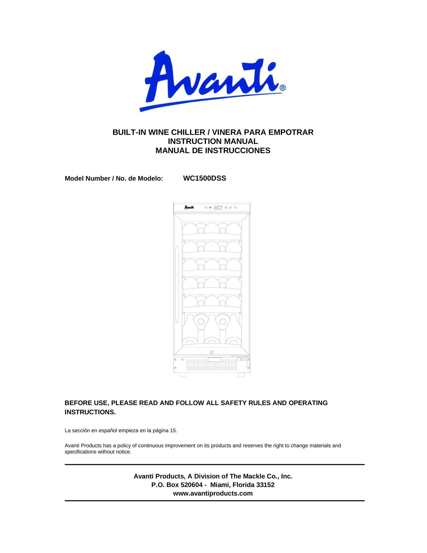 Avanti WC1500DSS Beverage Dispenser User Manual (Page 1)