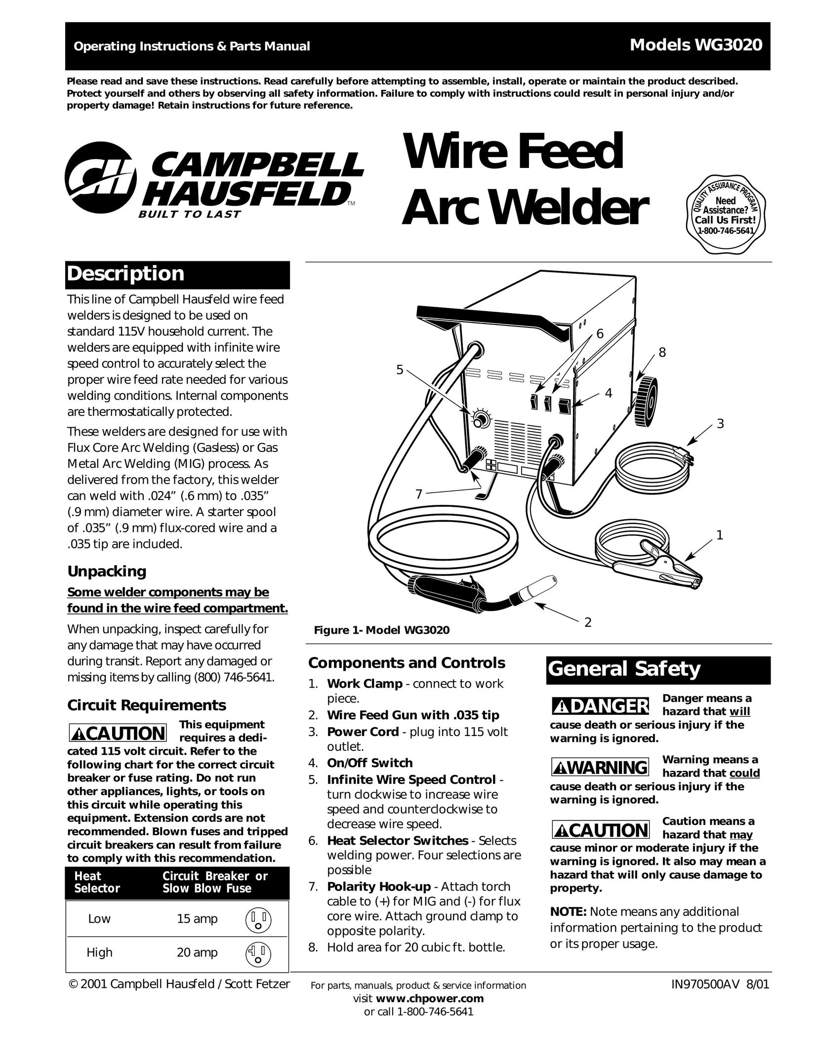 Campbell Hausfeld WG3020 Handheld Game System User Manual (Page 1)