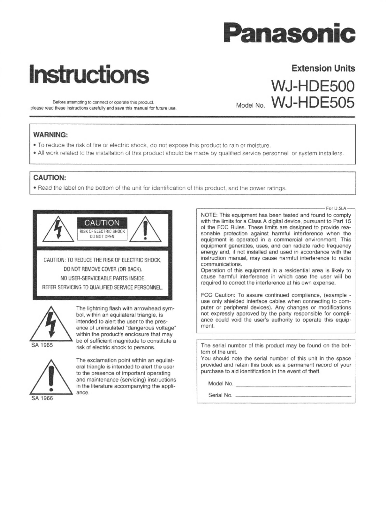 Panasonic WJ-HDE500 Cable Box User Manual (Page 1)