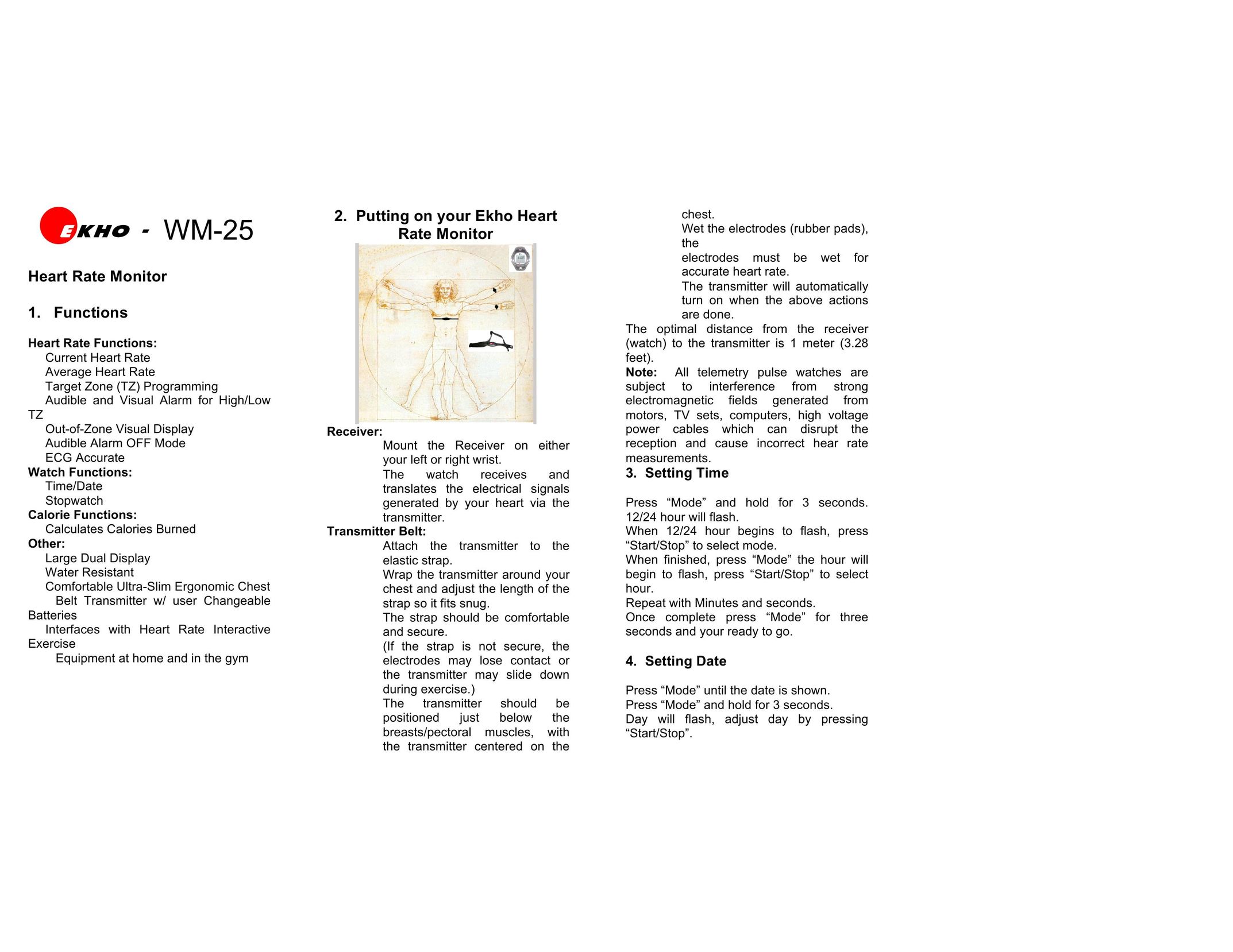 Ekho WM-25 Heart Rate Monitor User Manual (Page 1)