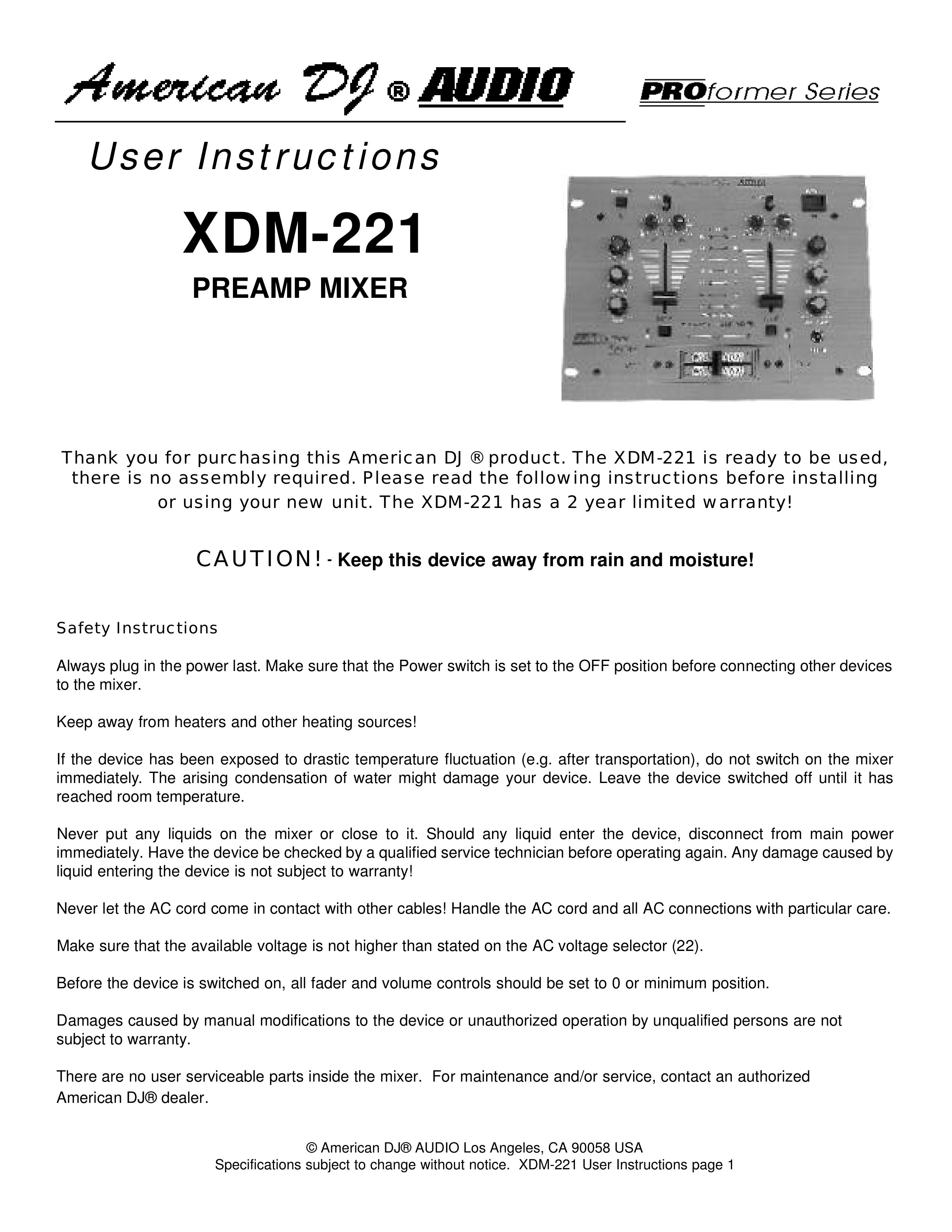 American DJ XDM-221 Music Mixer User Manual (Page 1)
