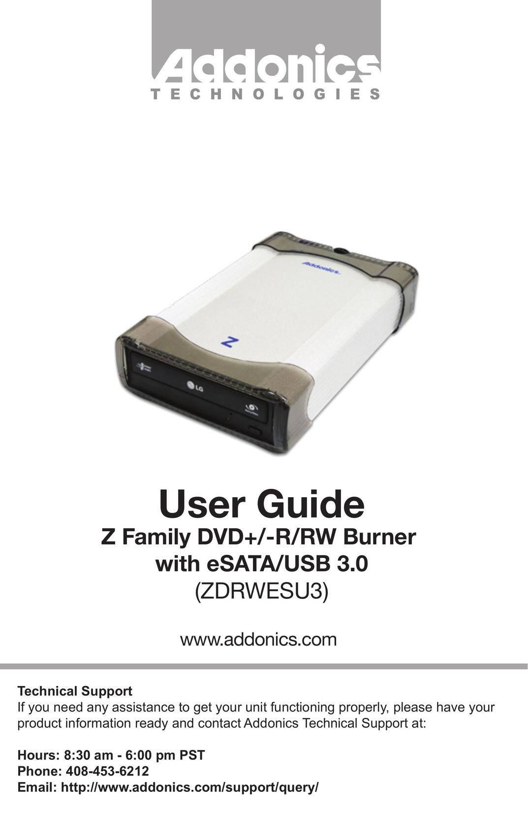 Addonics Technologies ZDRWESU3 DVD Recorder User Manual (Page 1)