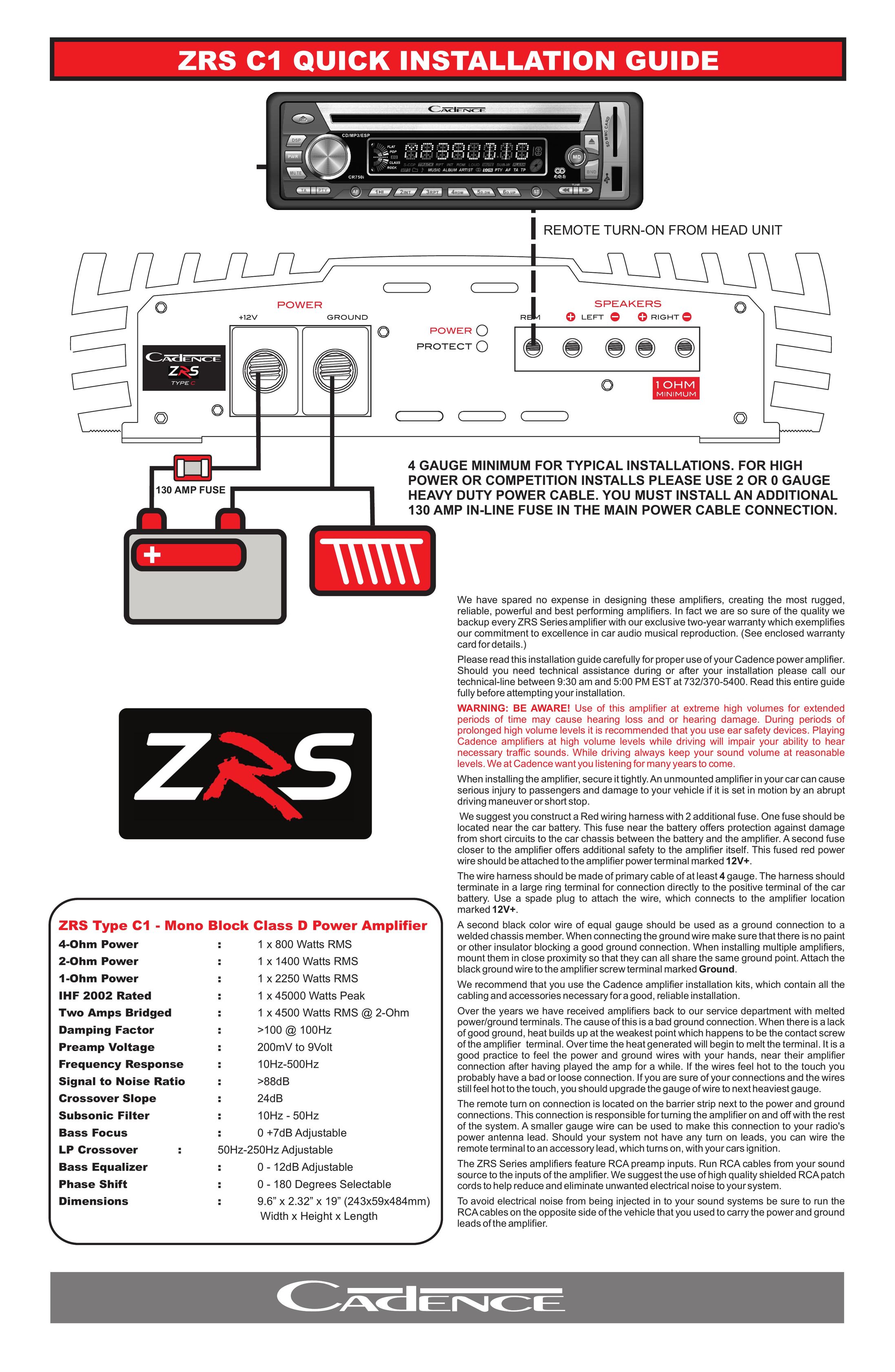 Cadence C1 Stereo Amplifier User Manual (Page 1)