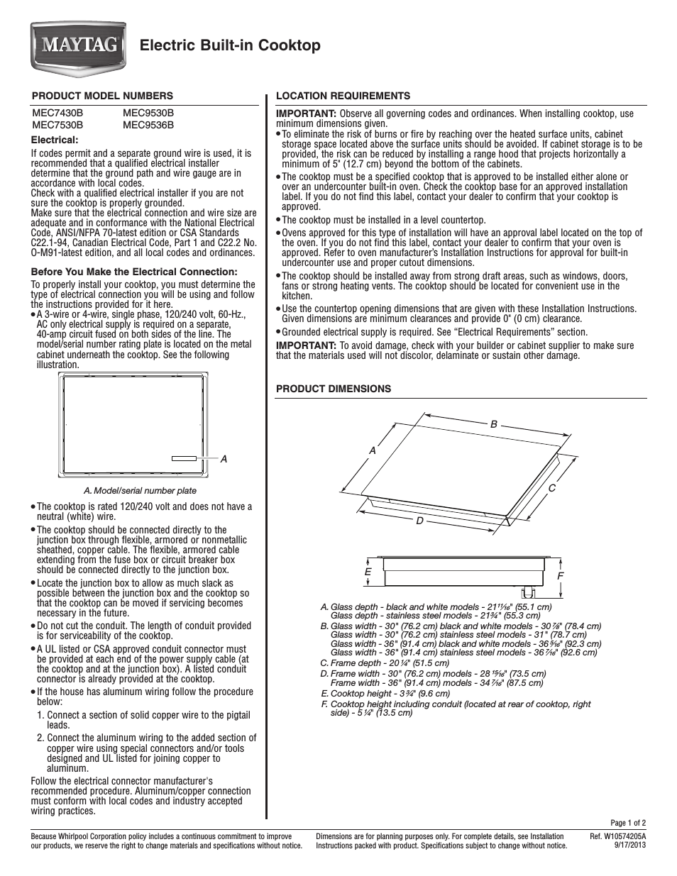 MEC7430BS Dimension Guide (Page 1)