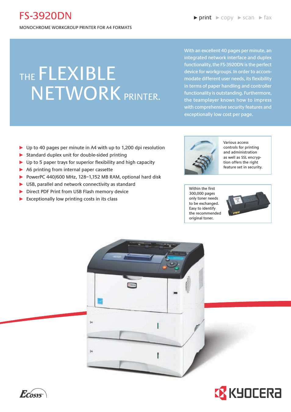 Monochrome Workgroup Printer For A4 Formats FS-3920DN (Page 1)