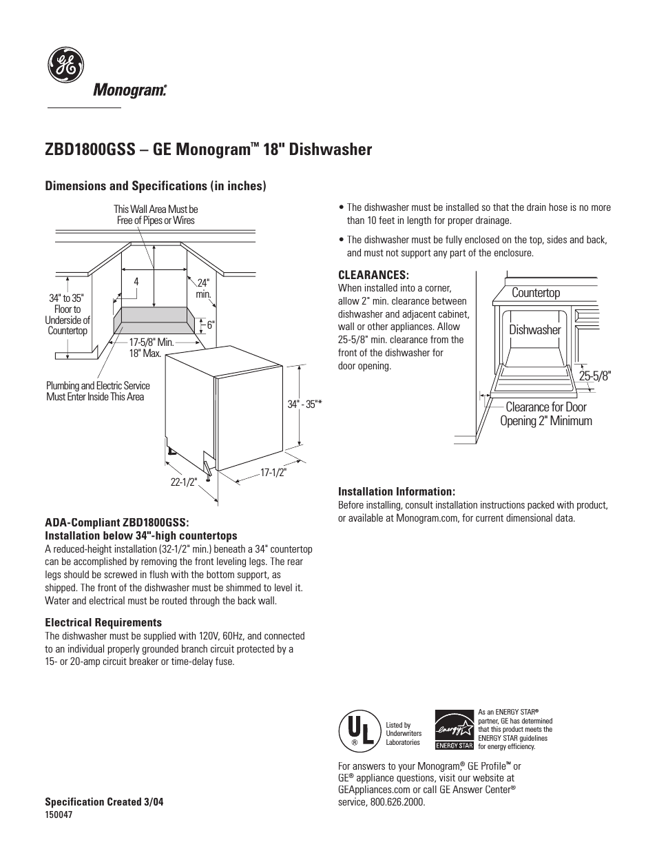MONOGRAM ZBD1800GSS (Page 1)