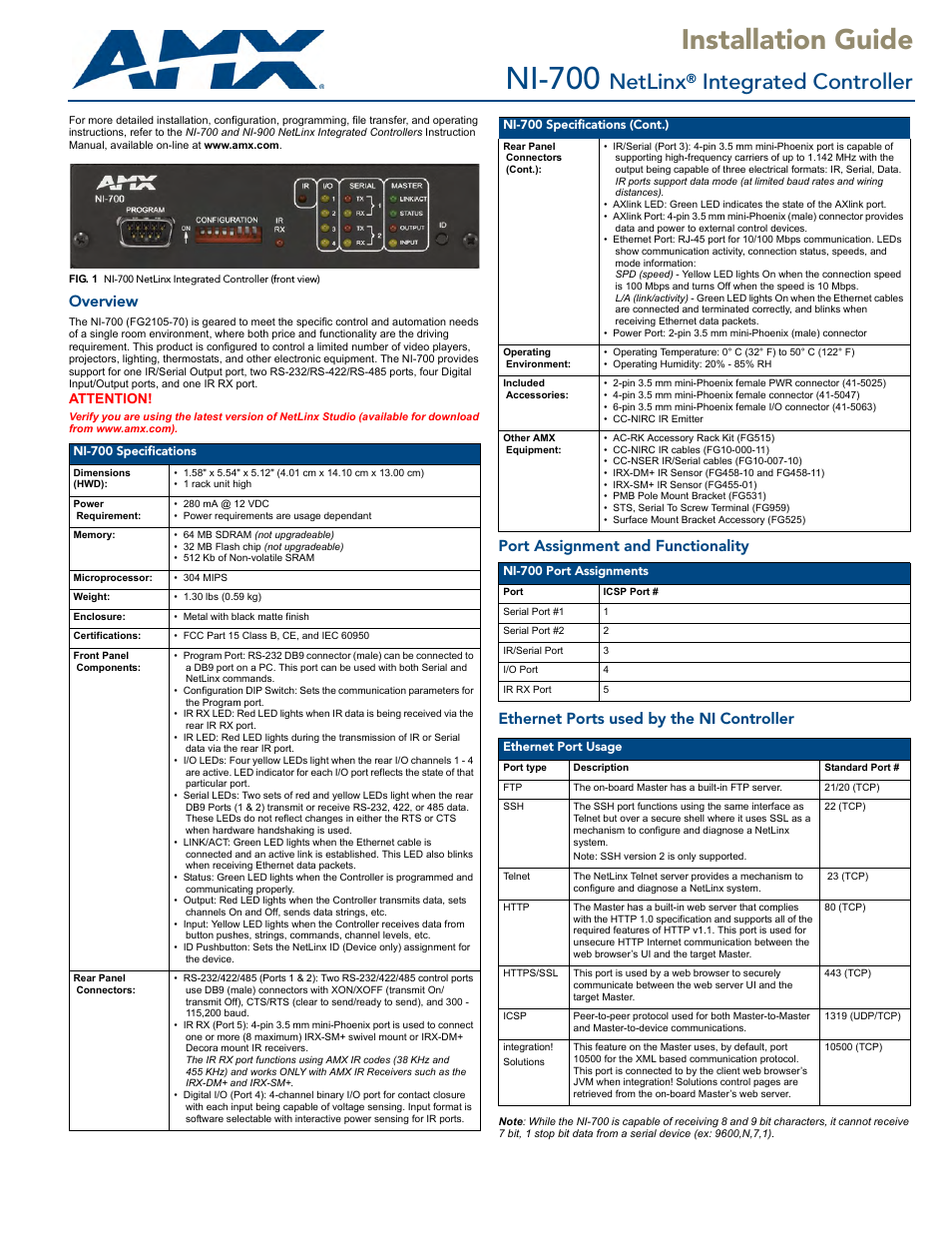 NetLinx Integrated Controller NI-700 (Page 1)