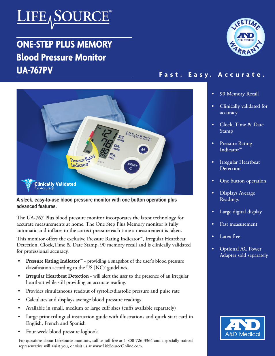 One-Step Plus Memory Blood Presure Monitor UA-767PV (Page 1)