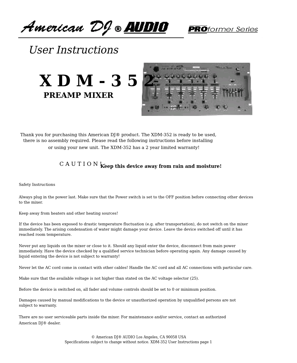 PROFORMER SERIES XDM-352 (Page 1)