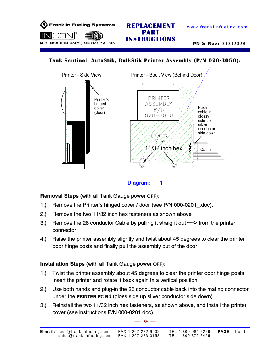 Tank Sentinel, AutoStik, BulkStik Printer Assembly (P/N 020-3050) (Page 1)