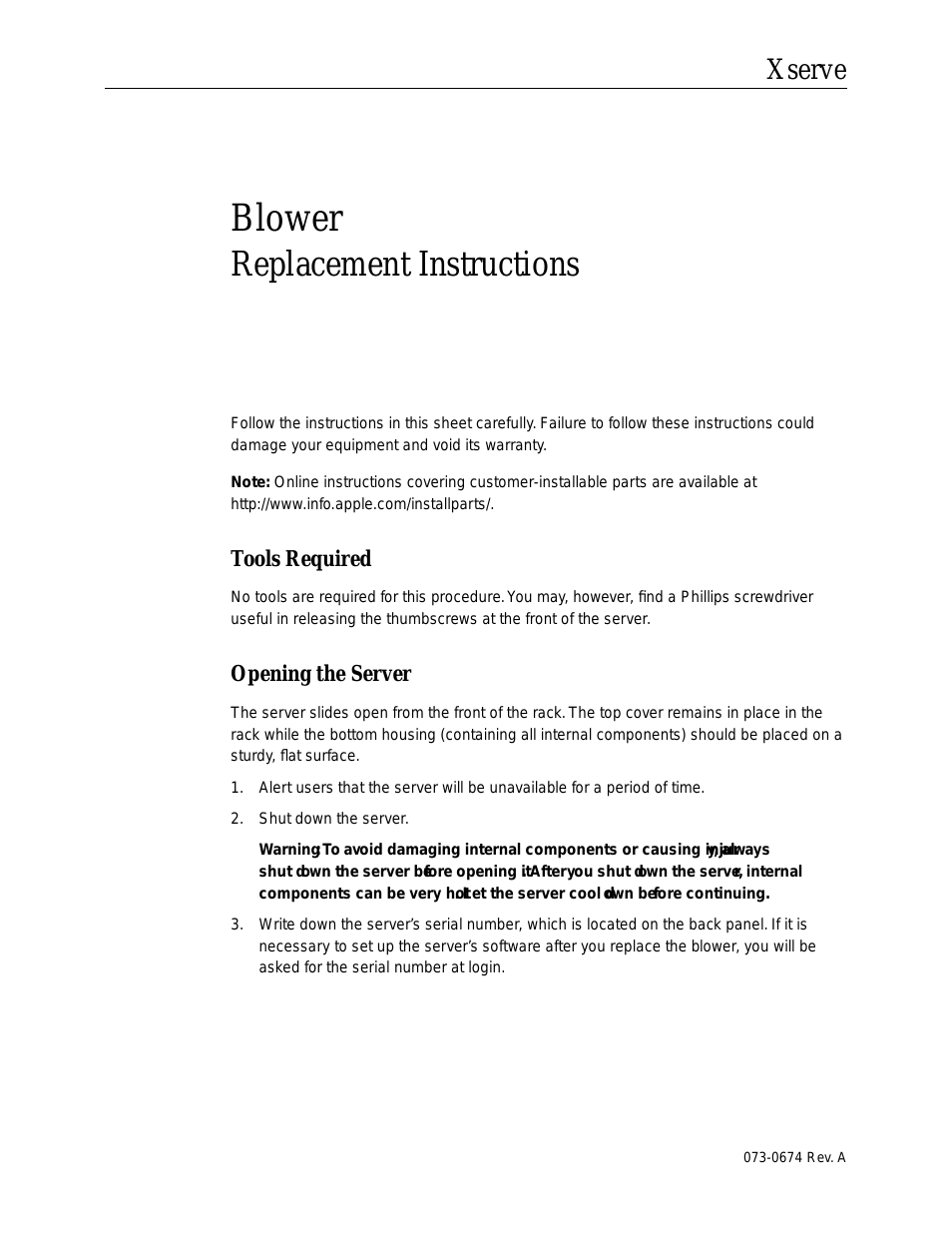 Xserve (Blower Replacement) (Page 1)