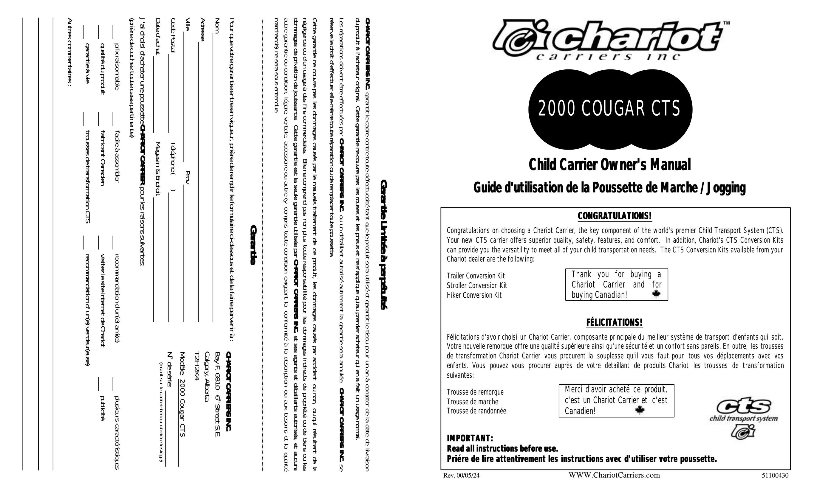 Chariot Carriers 2000 Baby Carrier User Manual