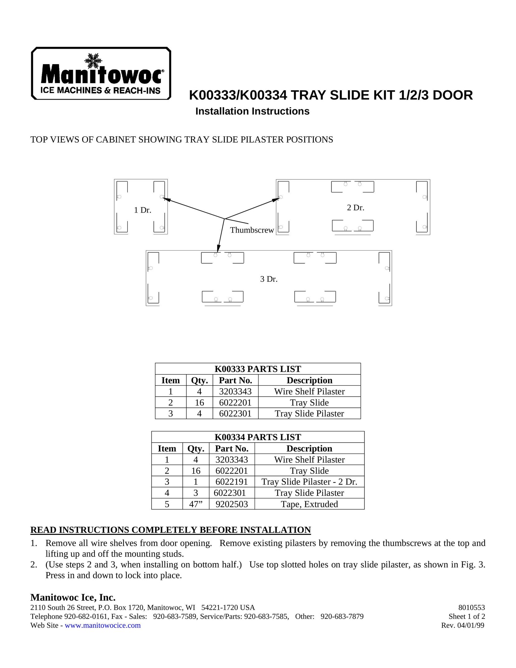 Manitowoc Ice K00334 Baby Furniture User Manual