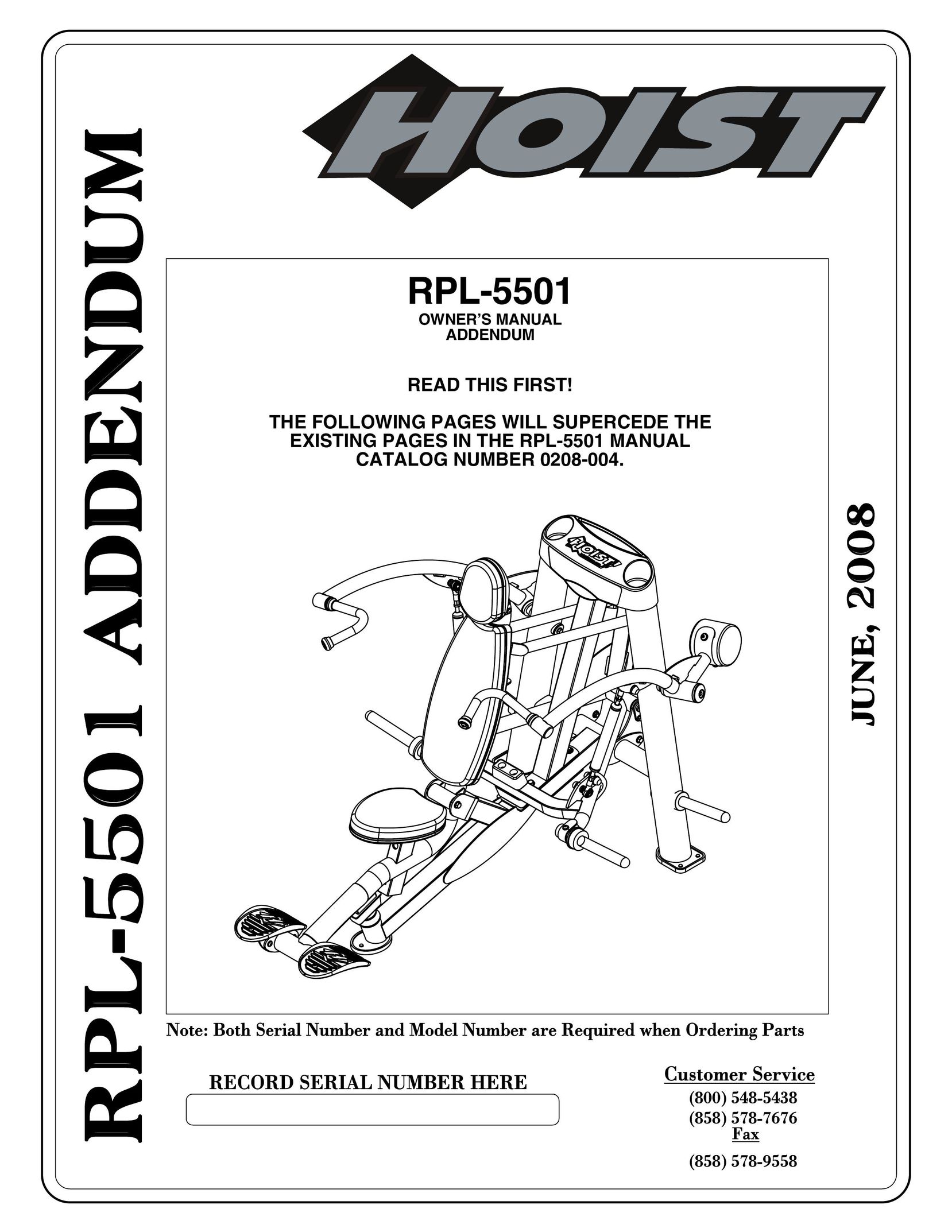 Hoist Fitness RPL-5501 Baby Gym User Manual