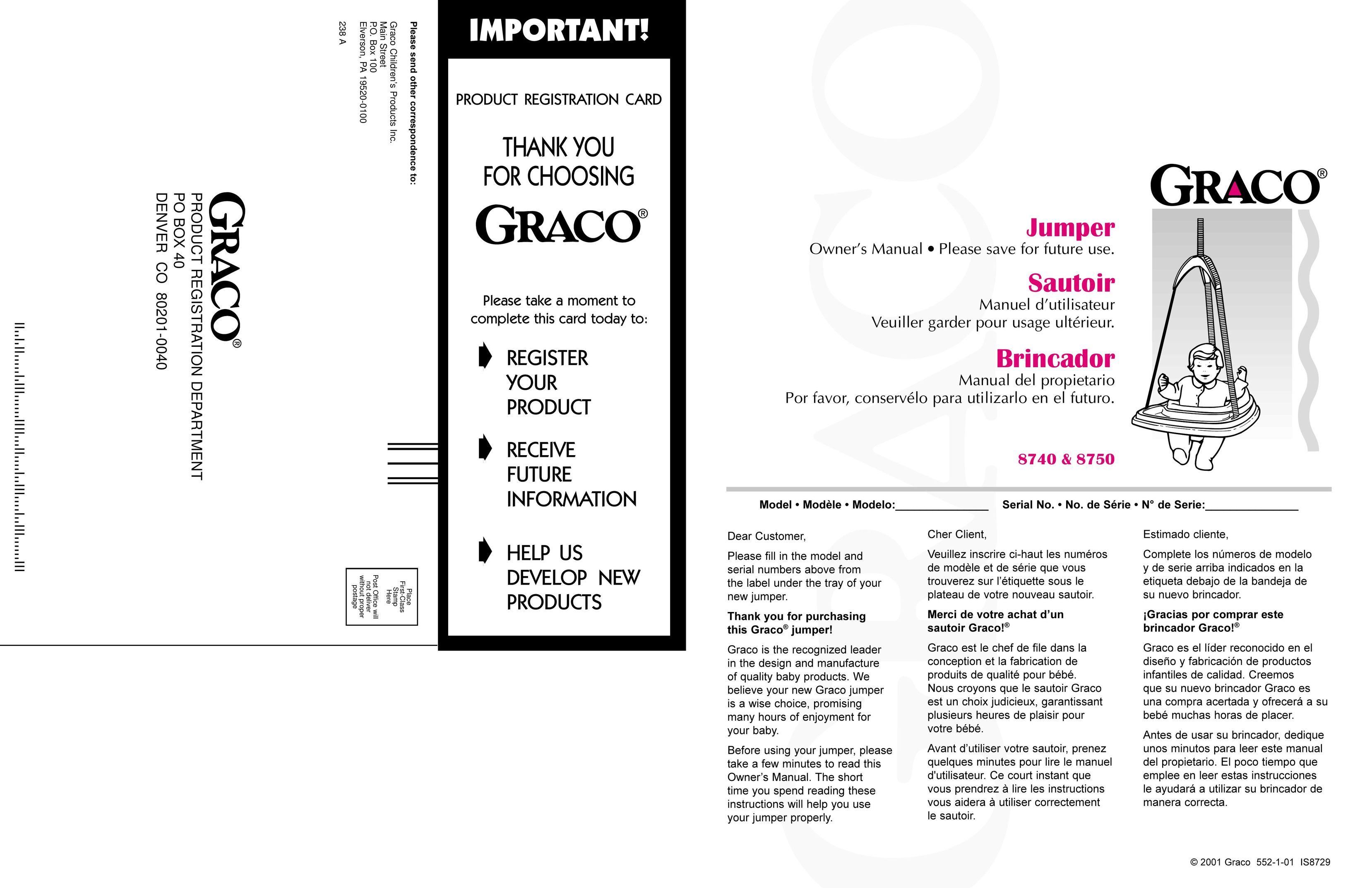 Graco 8750 Baby Jumper User Manual