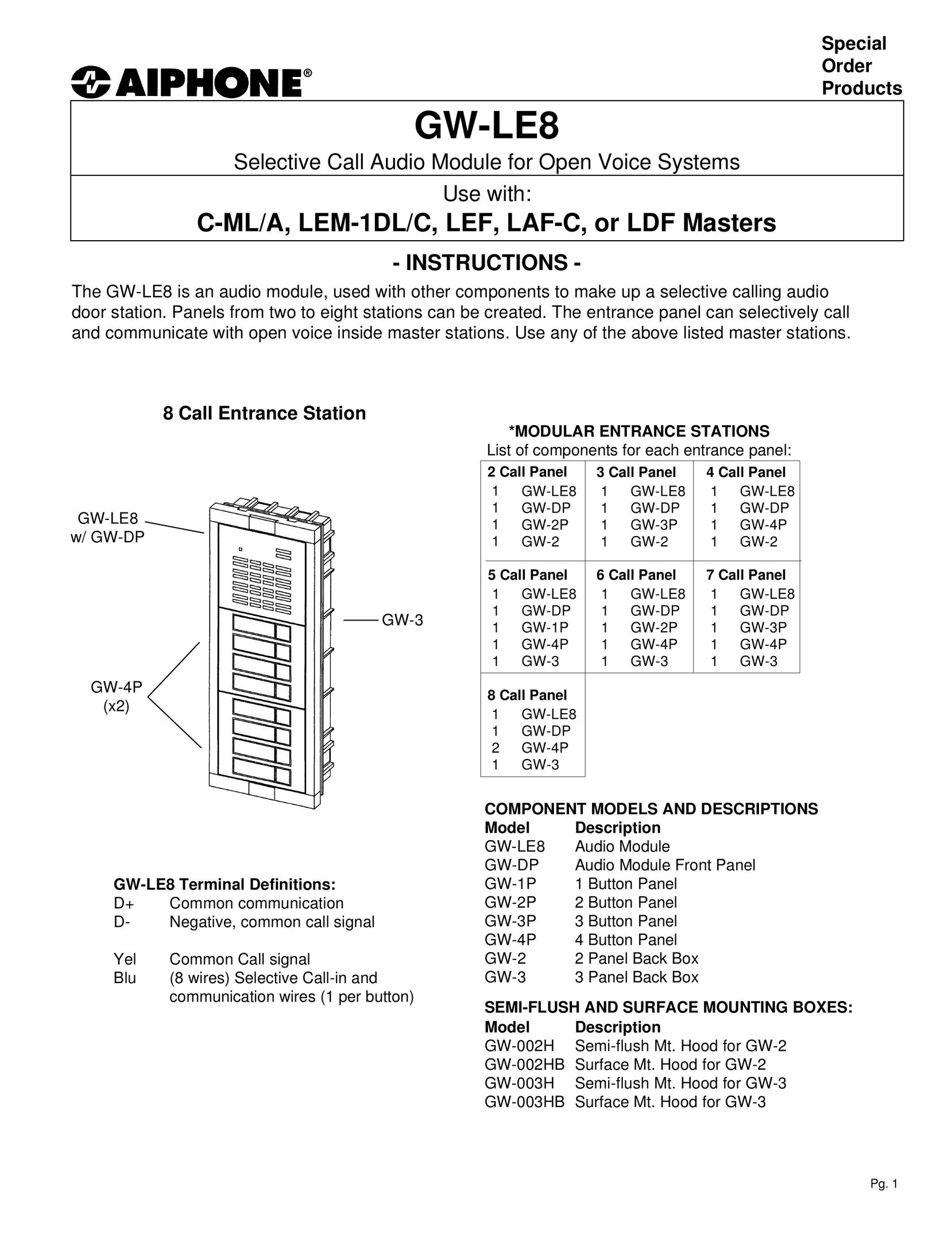 Aiphone GW-LE8 Baby Monitor User Manual