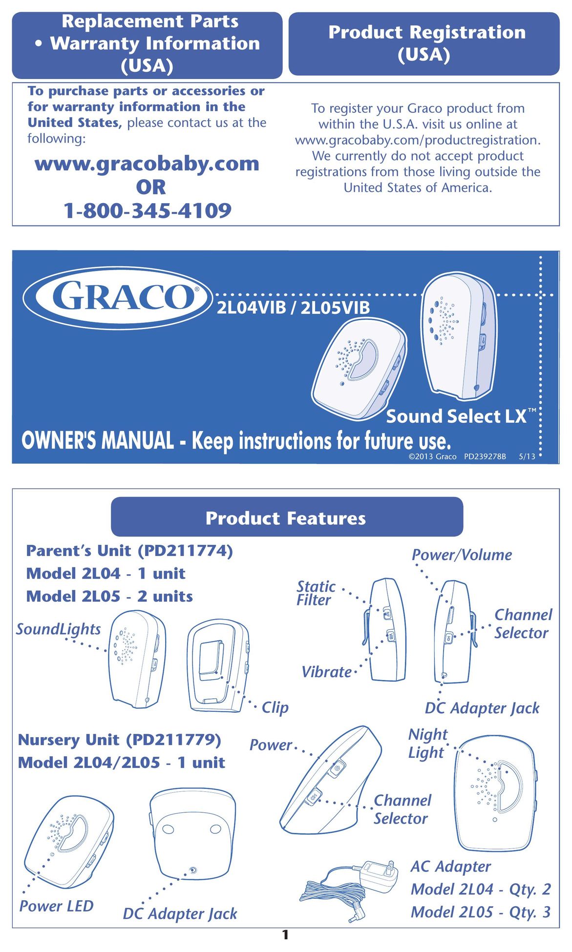 Graco 2L05VIB Baby Monitor User Manual