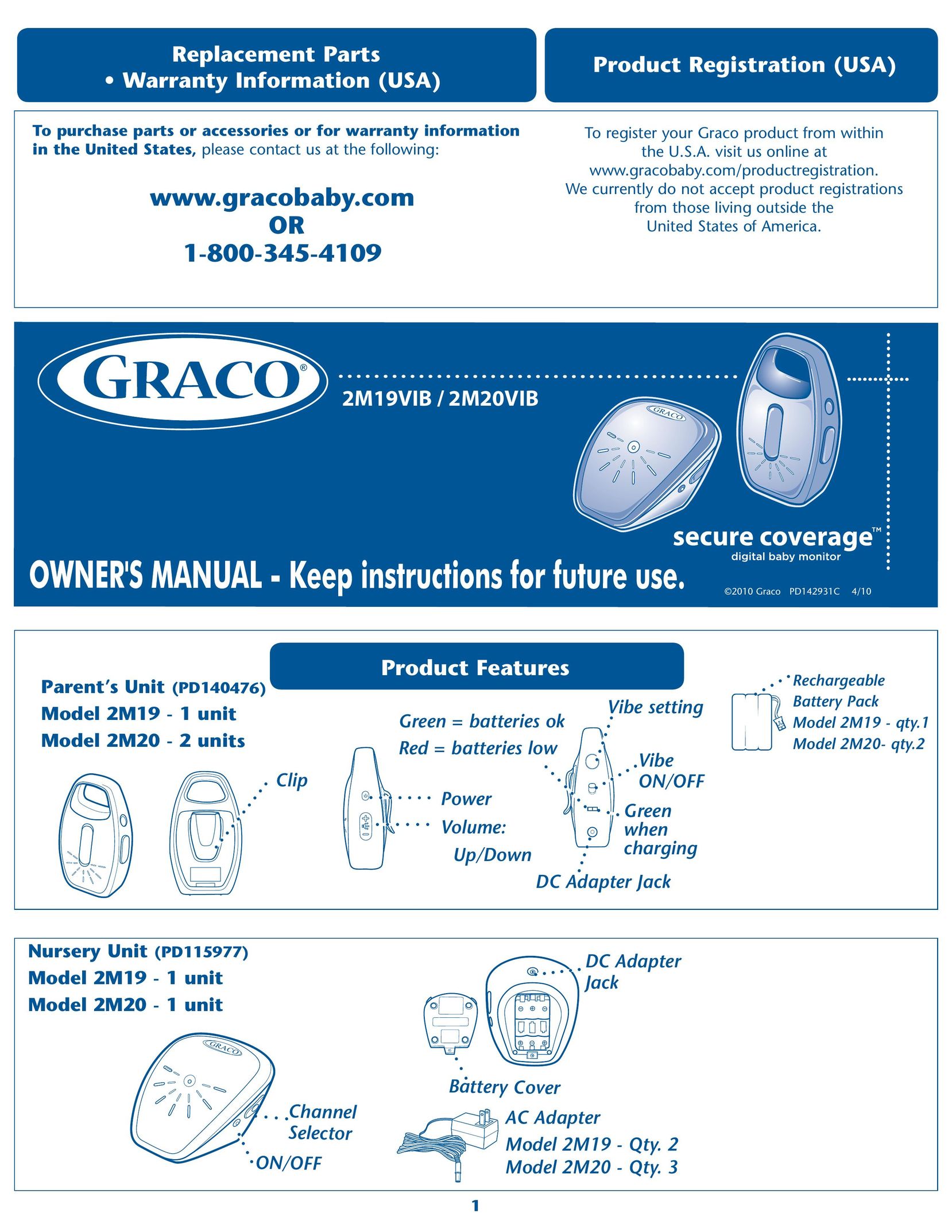 Graco 2M20 Baby Monitor User Manual