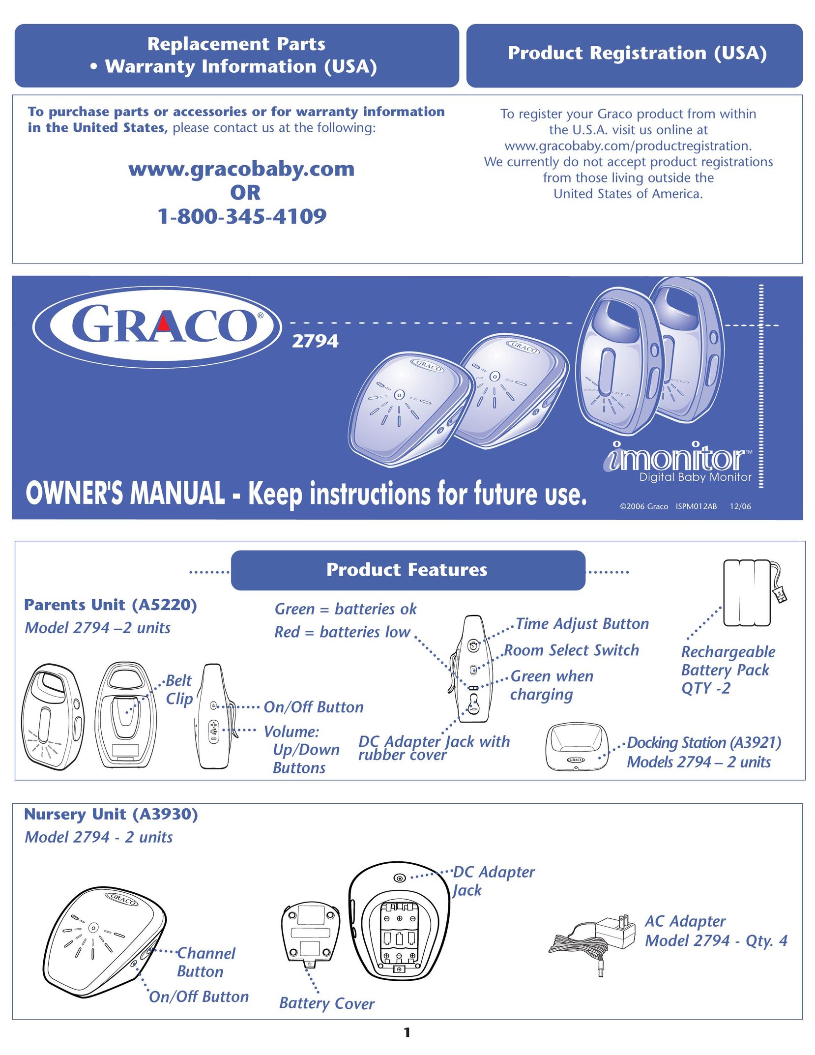 Graco A3930 Baby Monitor User Manual