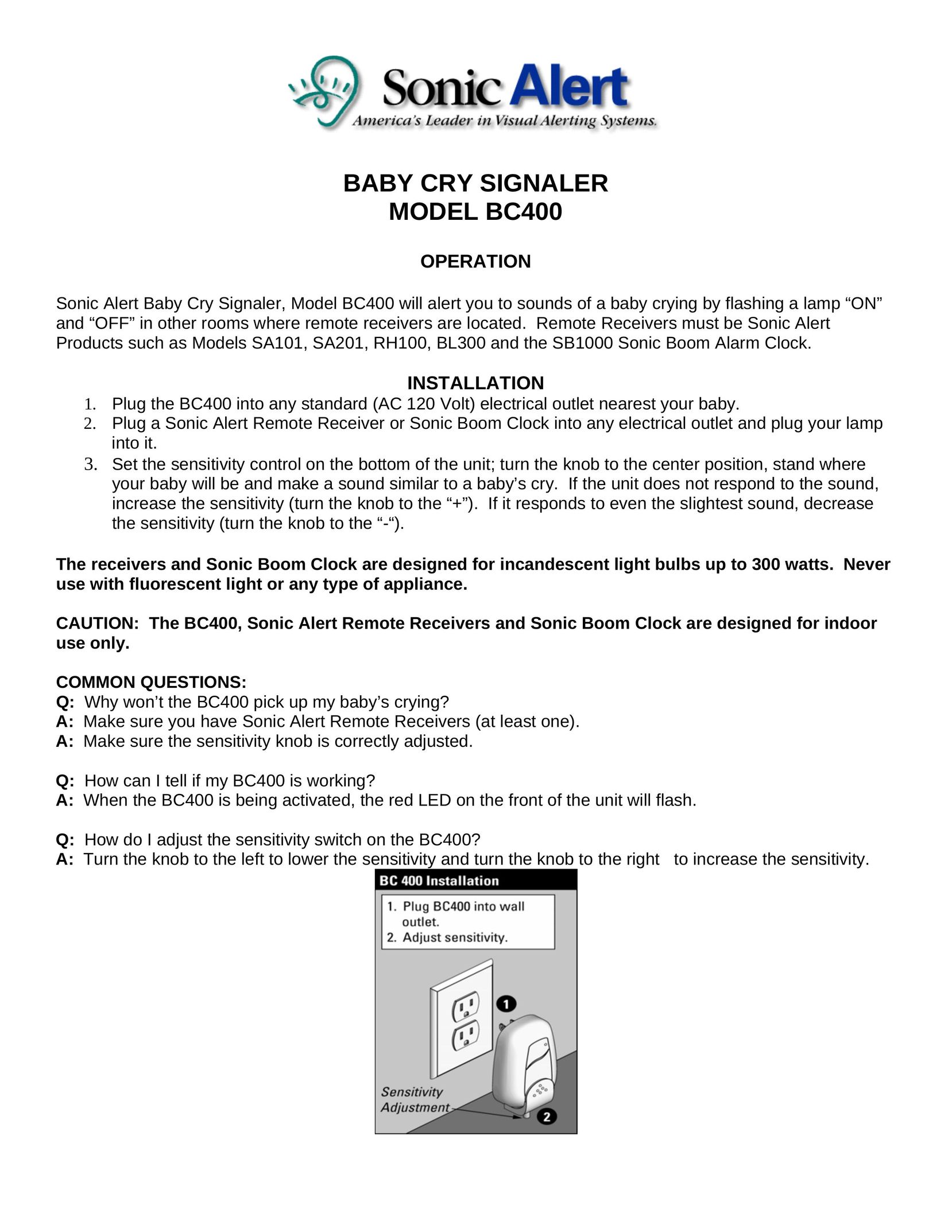 Sonic Alert BC400 Baby Monitor User Manual