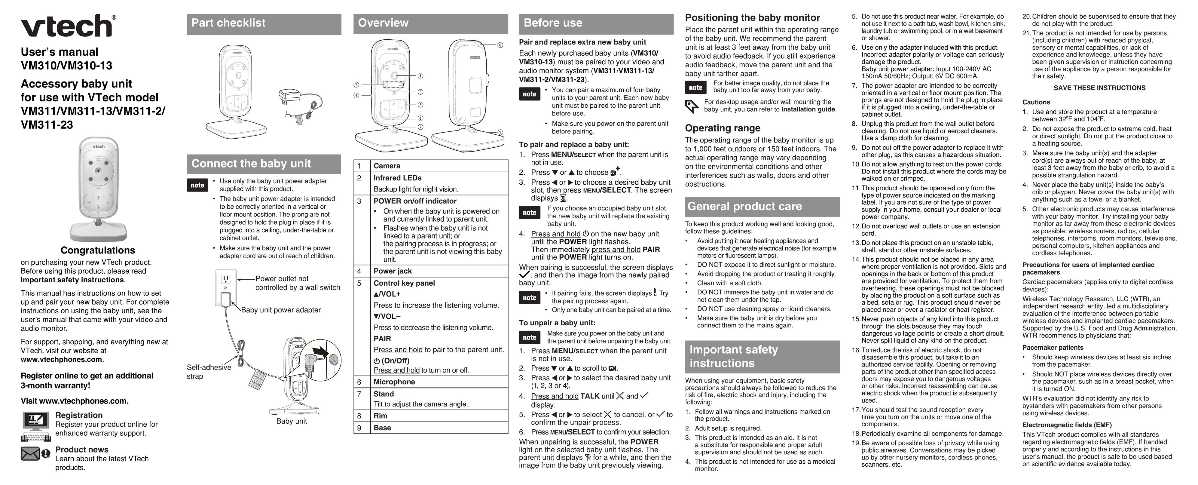 VTech VM310-13 Baby Monitor User Manual