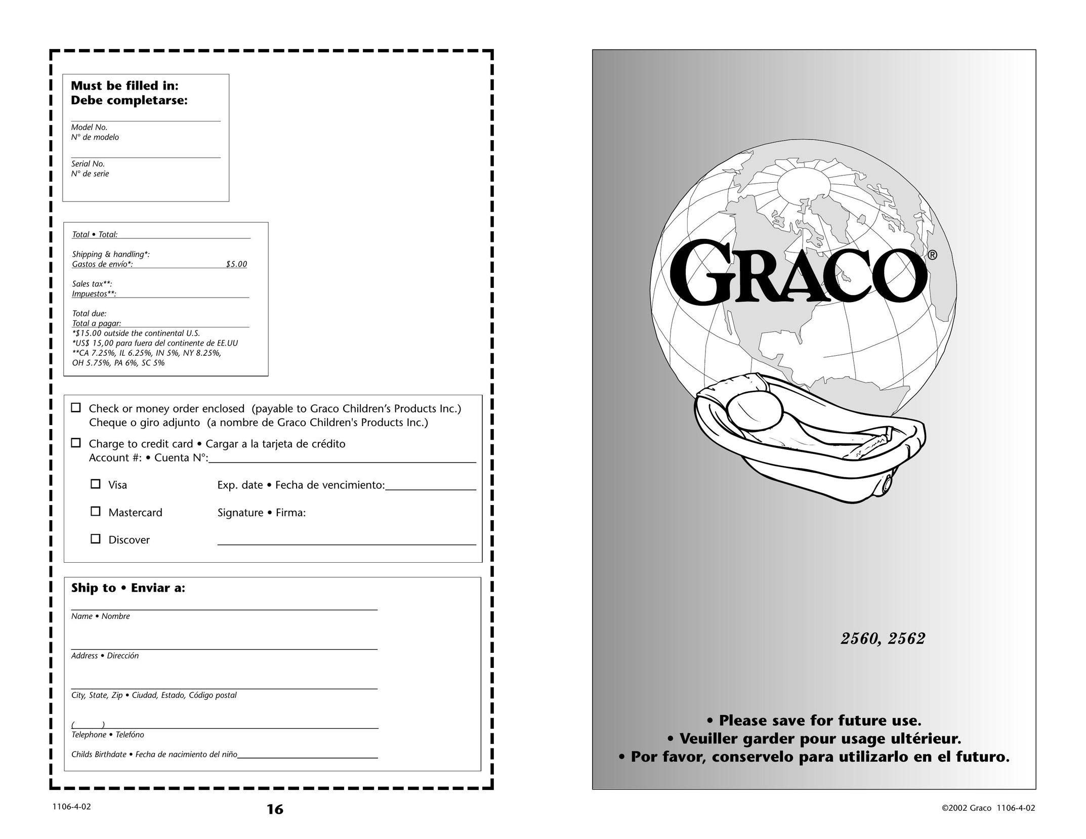 Graco 2560 Baby Swing User Manual