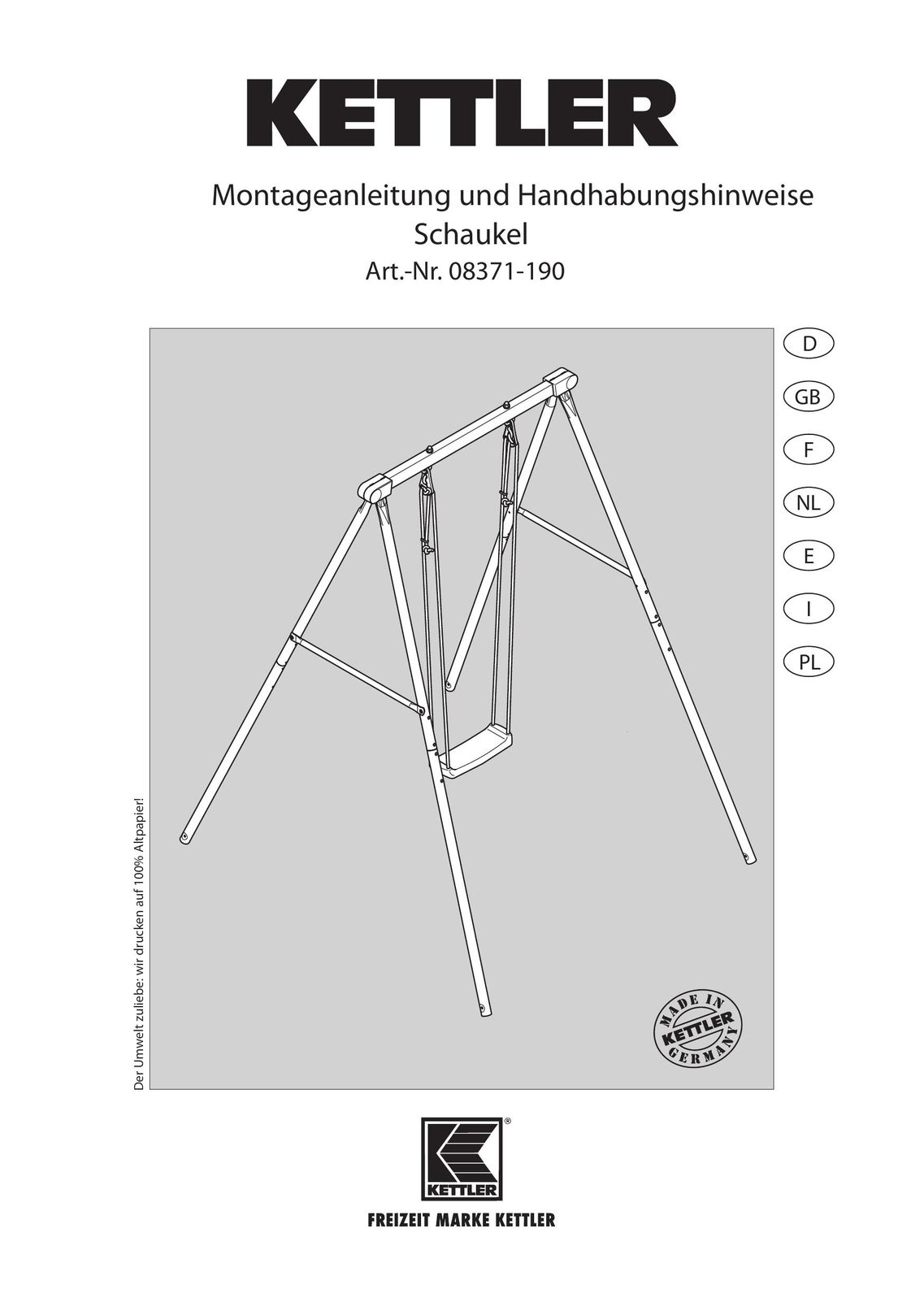 Kettler 08371-190 Baby Swing User Manual