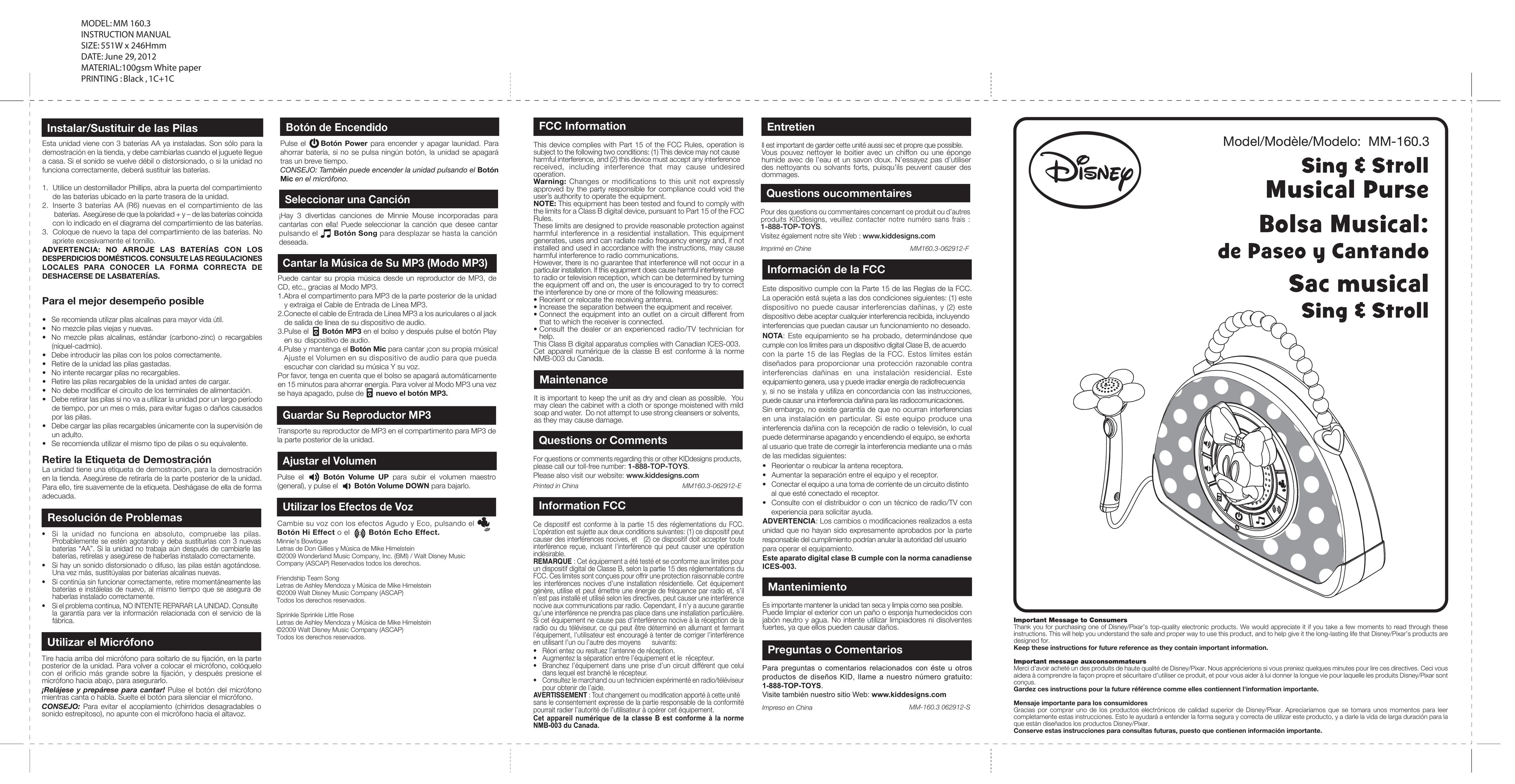 Disney MM 160.3 Baby Toy User Manual