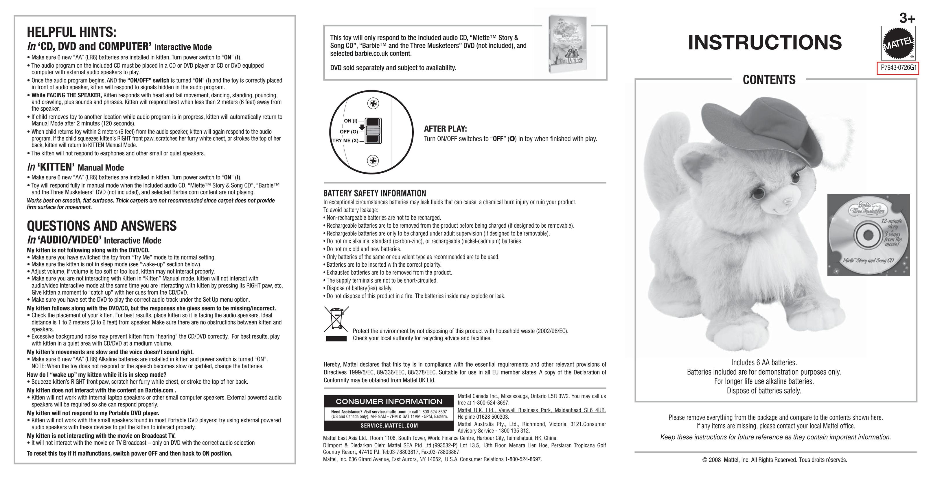 Mattel P7943-0726G1 Baby Toy User Manual