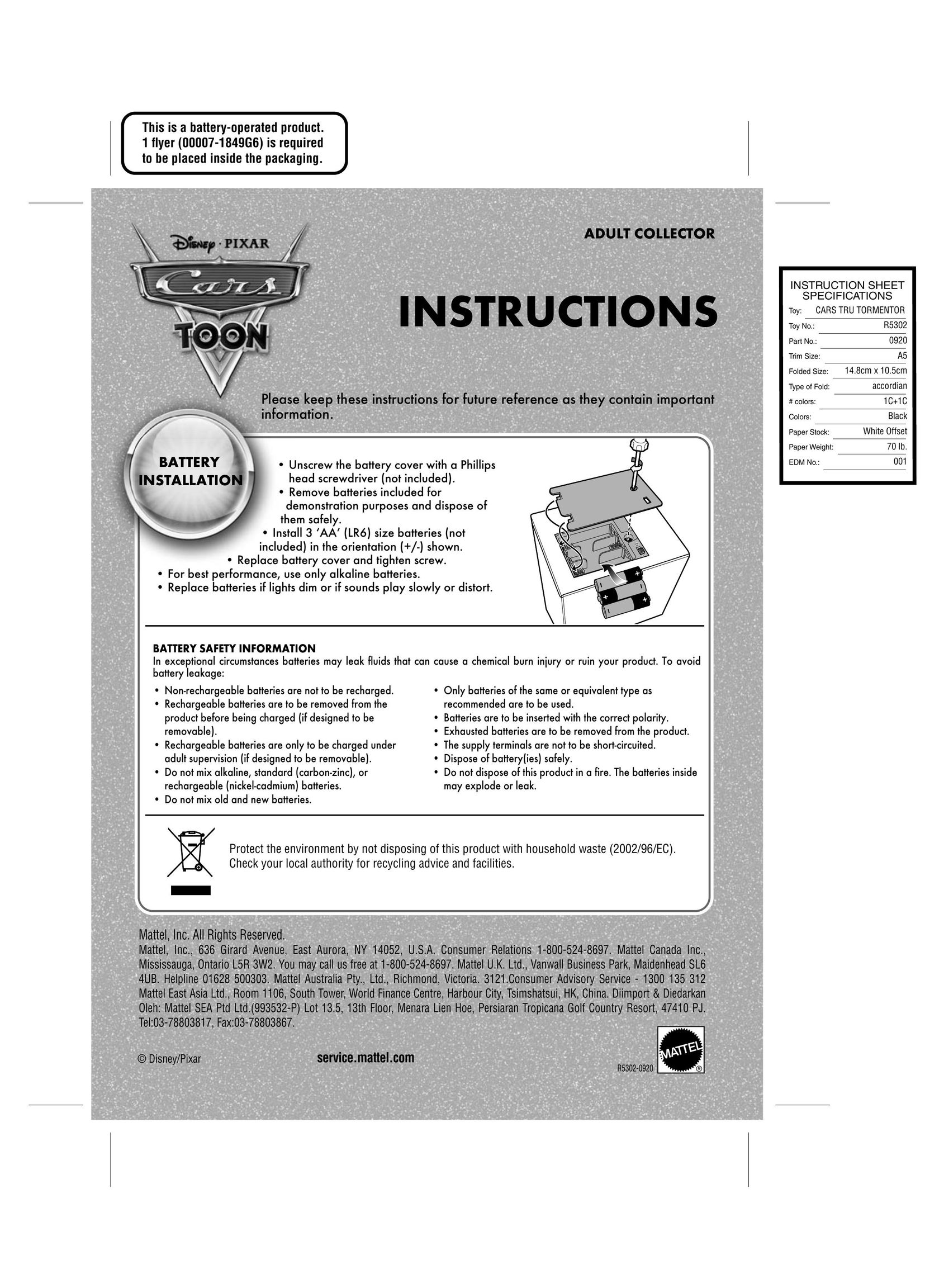 Mattel R5302-0920 Baby Toy User Manual