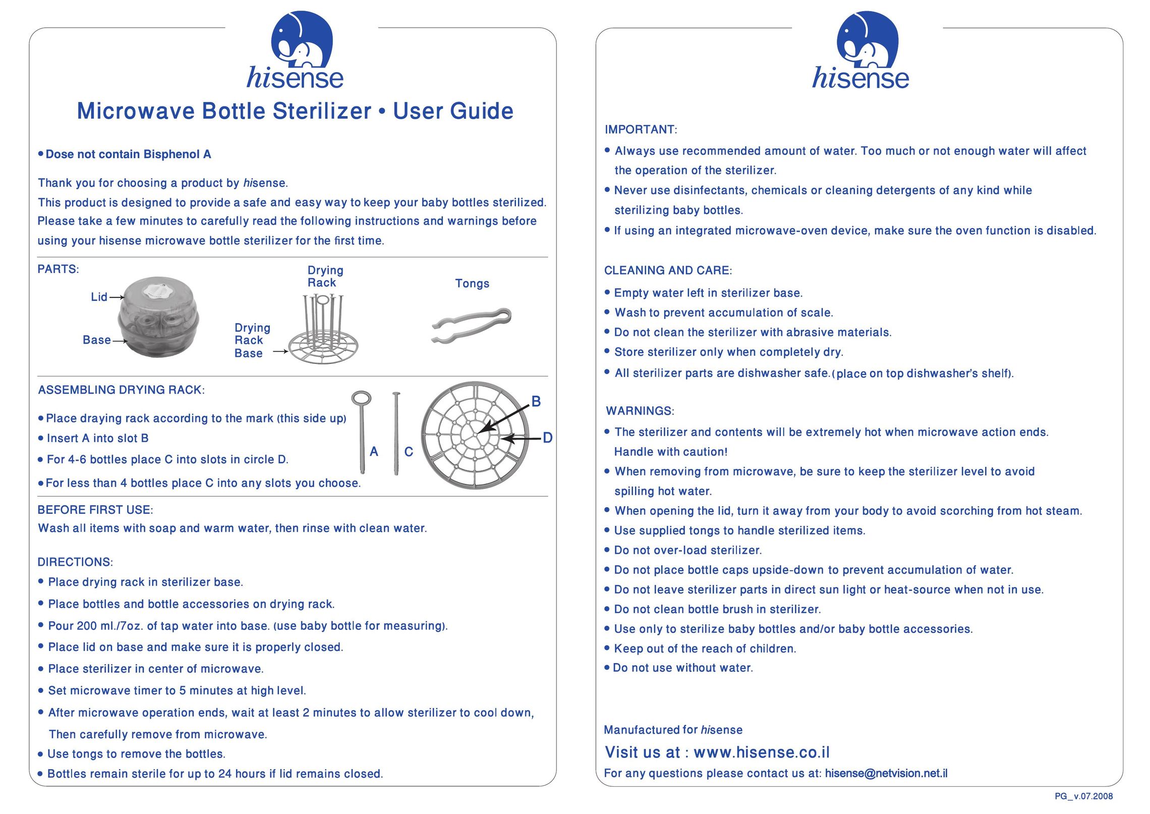 Hisense Sterilizer Bottle Warmer User Manual