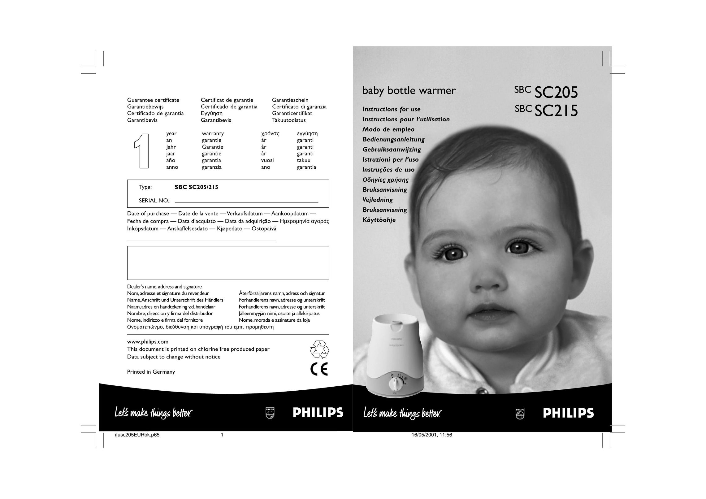 Philips SC205 Bottle Warmer User Manual