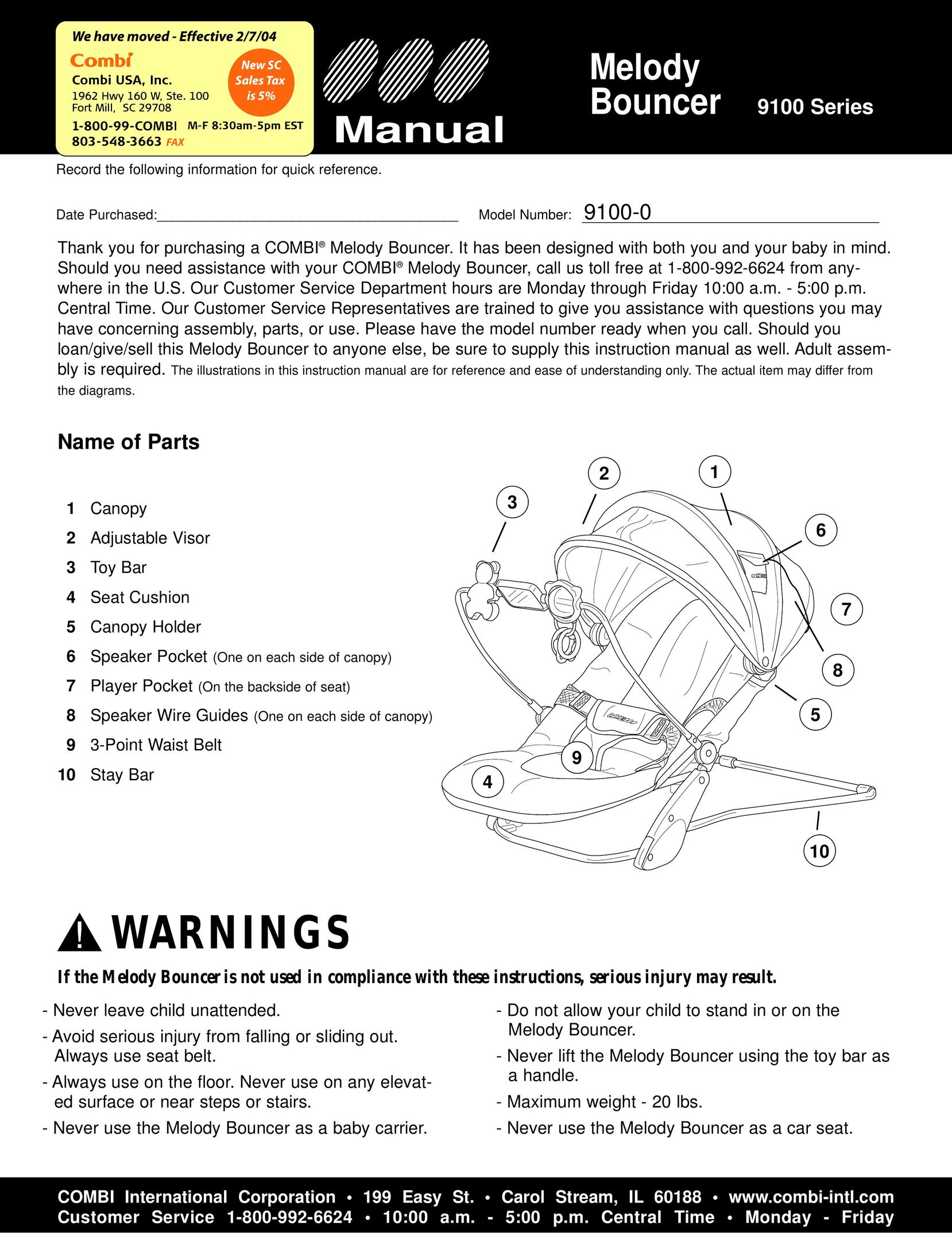 Combi 9100-0 Bouncy Seat User Manual