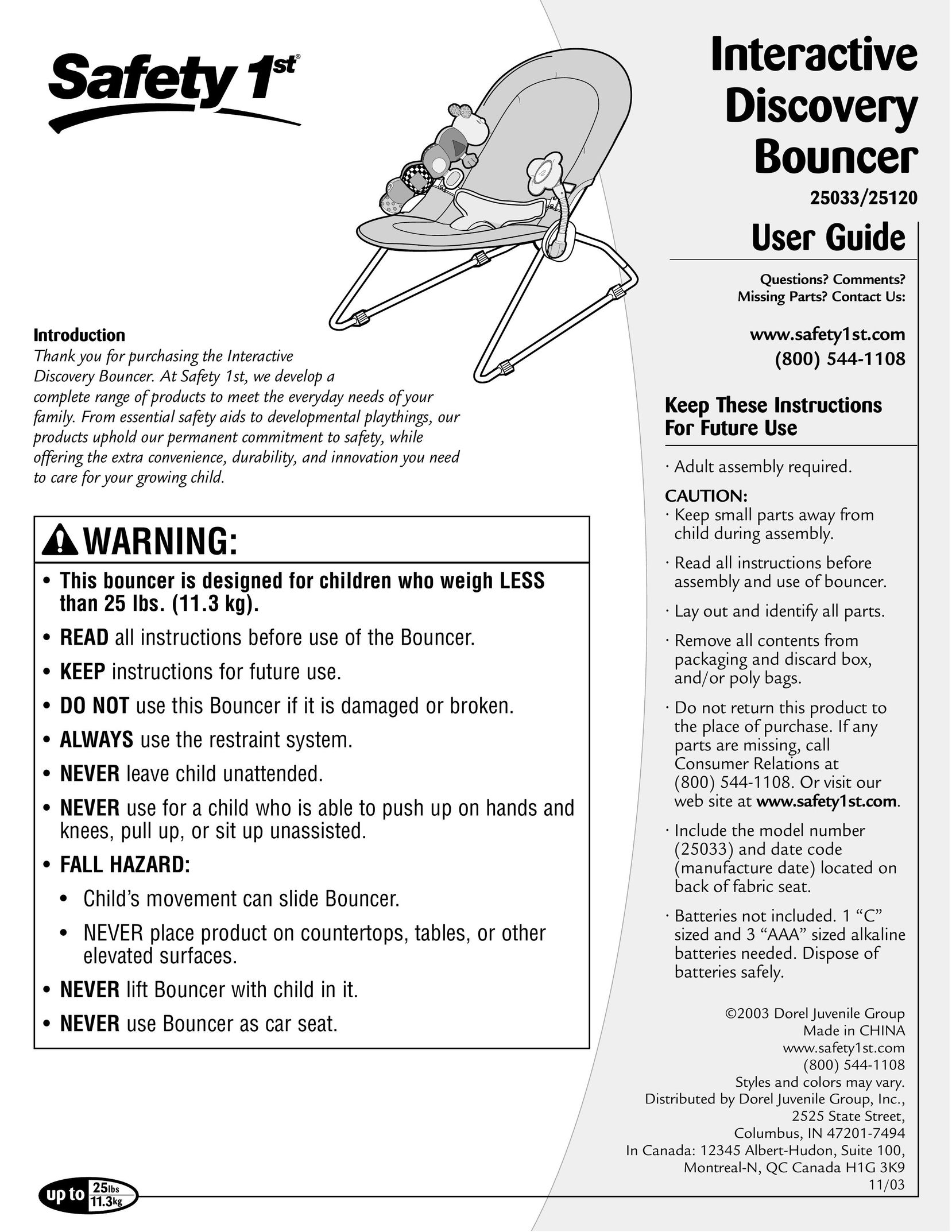 Safety 1st 25033 Bouncy Seat User Manual