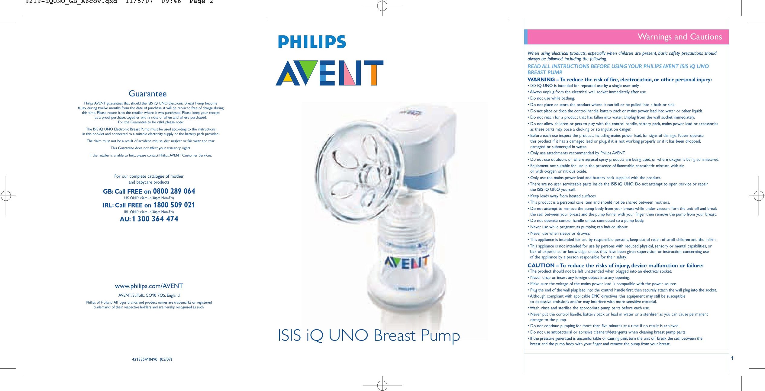 Philips ISIS iQ UNO Breast Pump User Manual