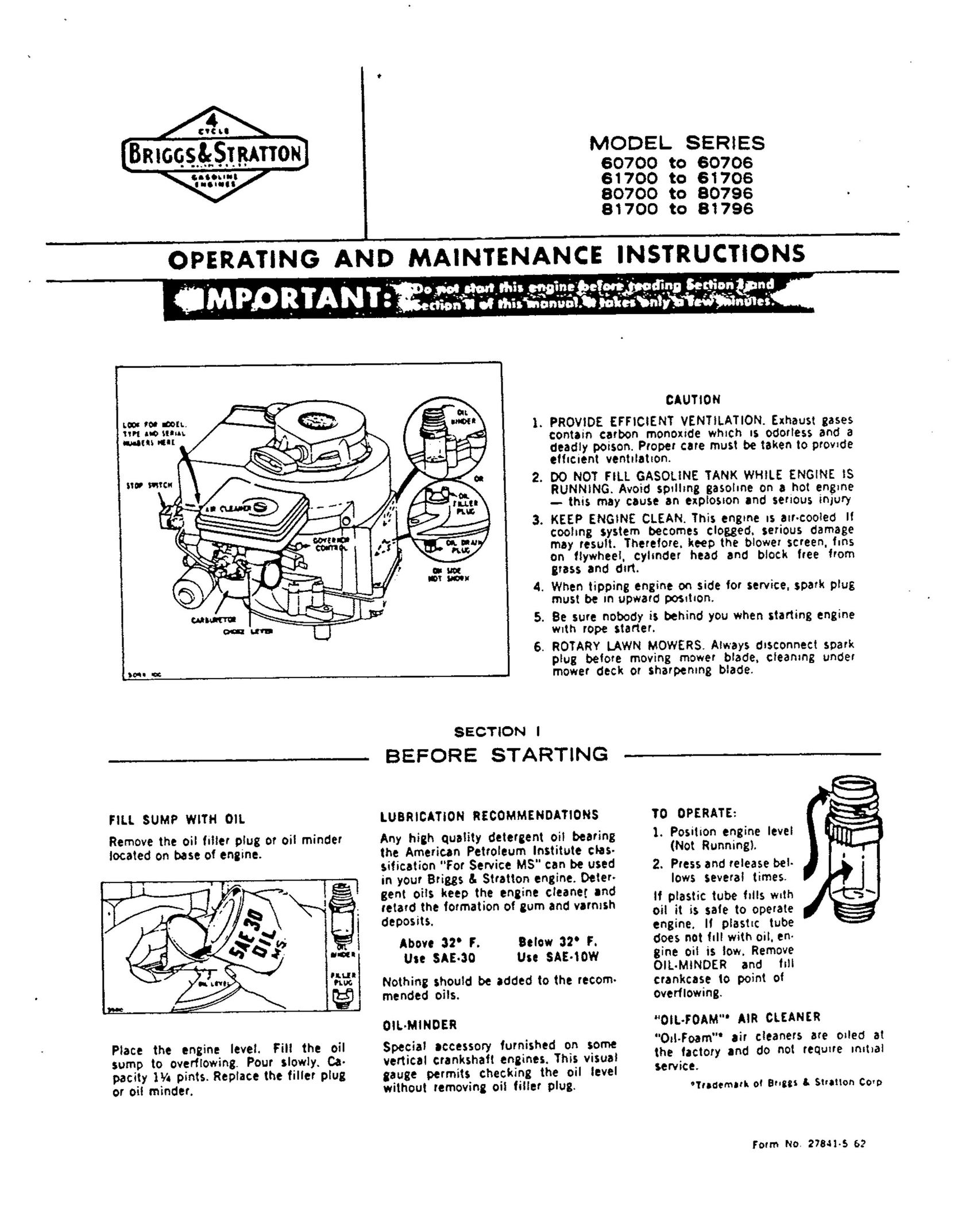 Briggs & Stratton 61700 -61706 Building Set User Manual