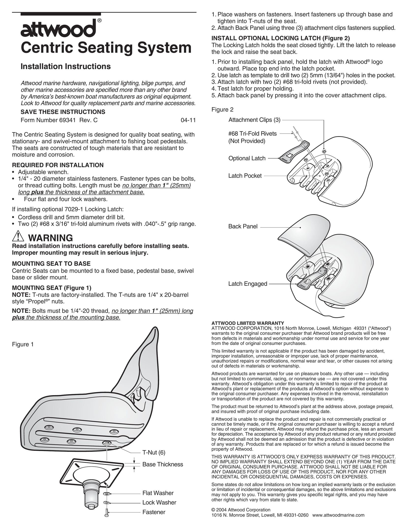 Attwood 69341 Car Seat User Manual