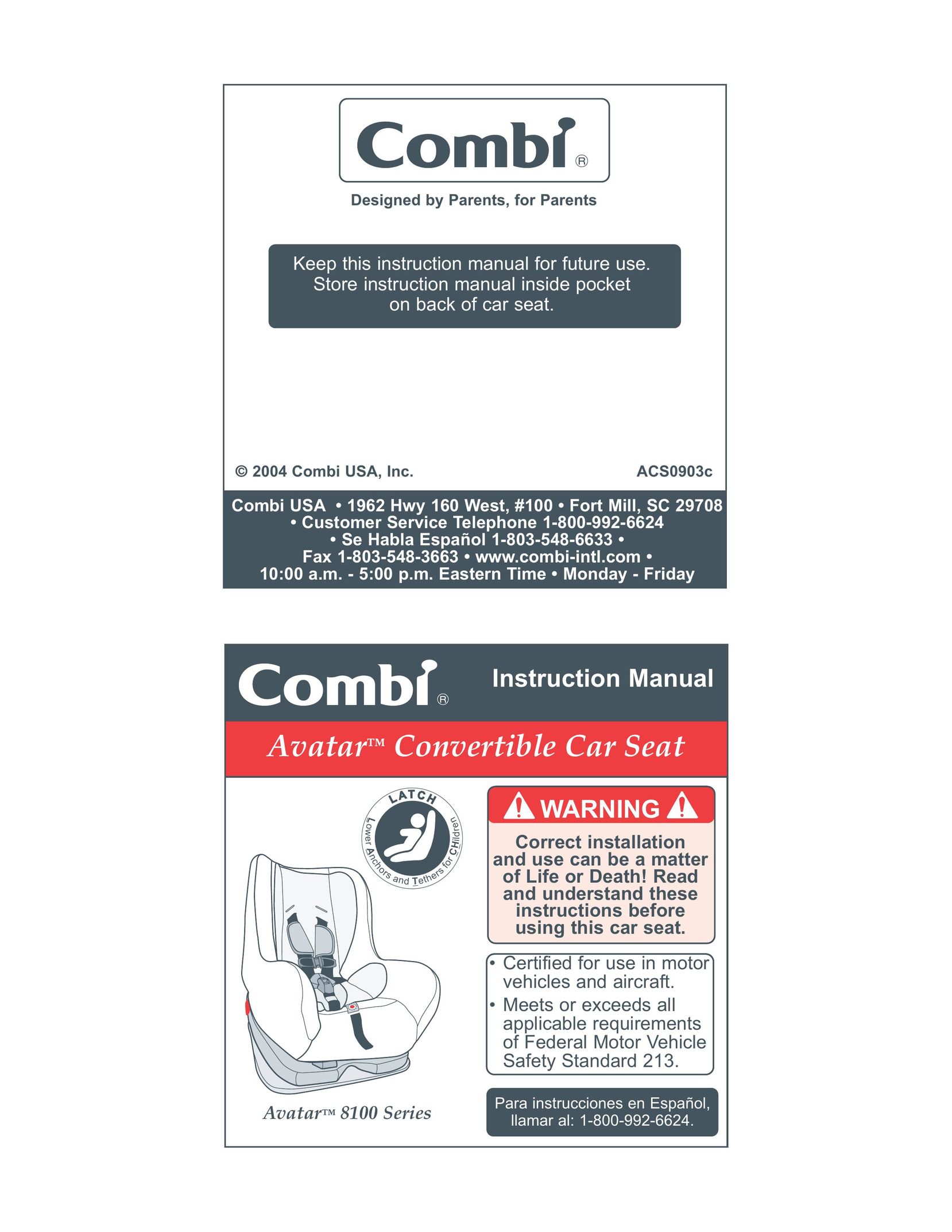 Combi 8100 Car Seat User Manual