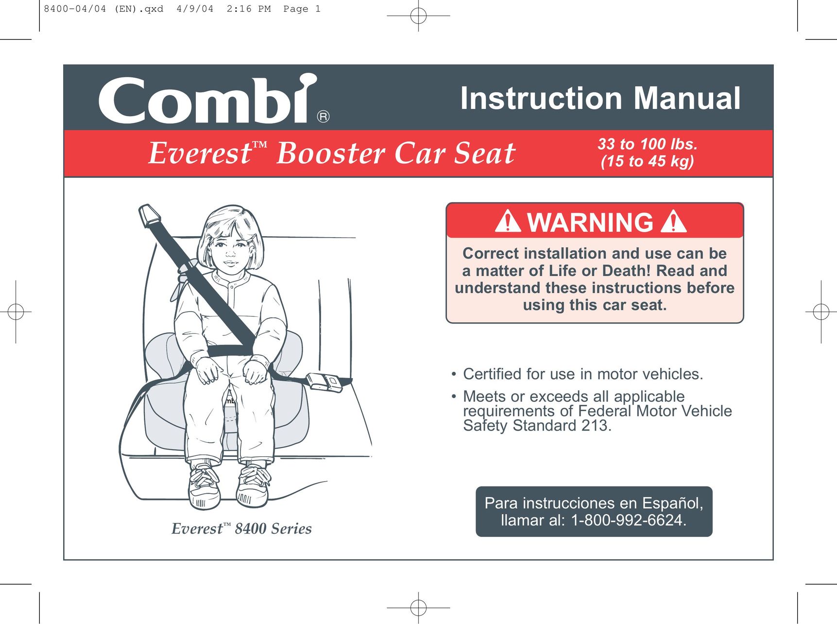 Combi Everest 8400 Car Seat User Manual