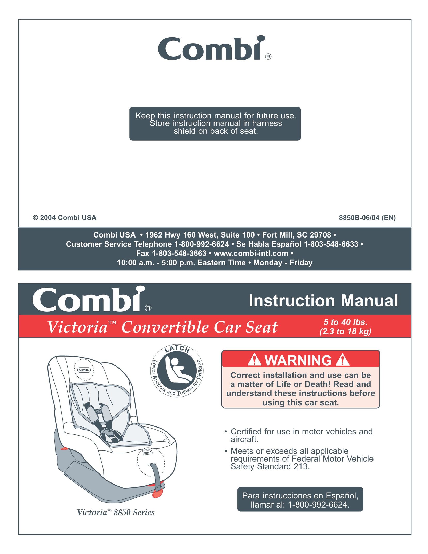 Combi Victoria 8850 Car Seat User Manual