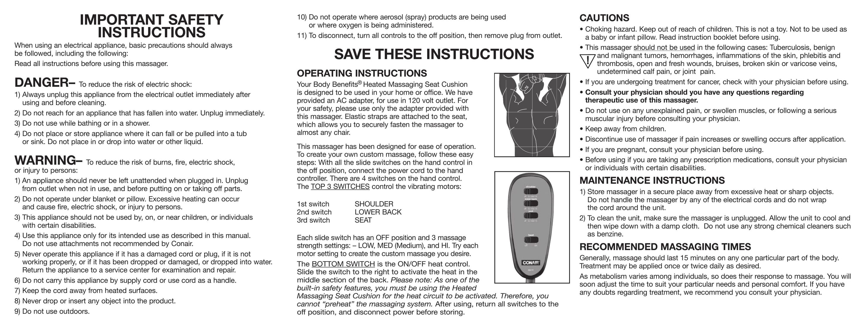 Conair BM1RL Car Seat User Manual