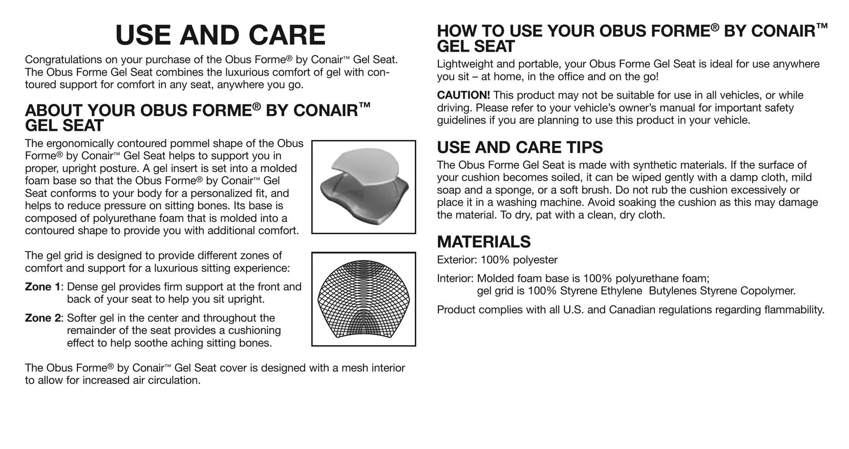 Conair GSE1 Car Seat User Manual